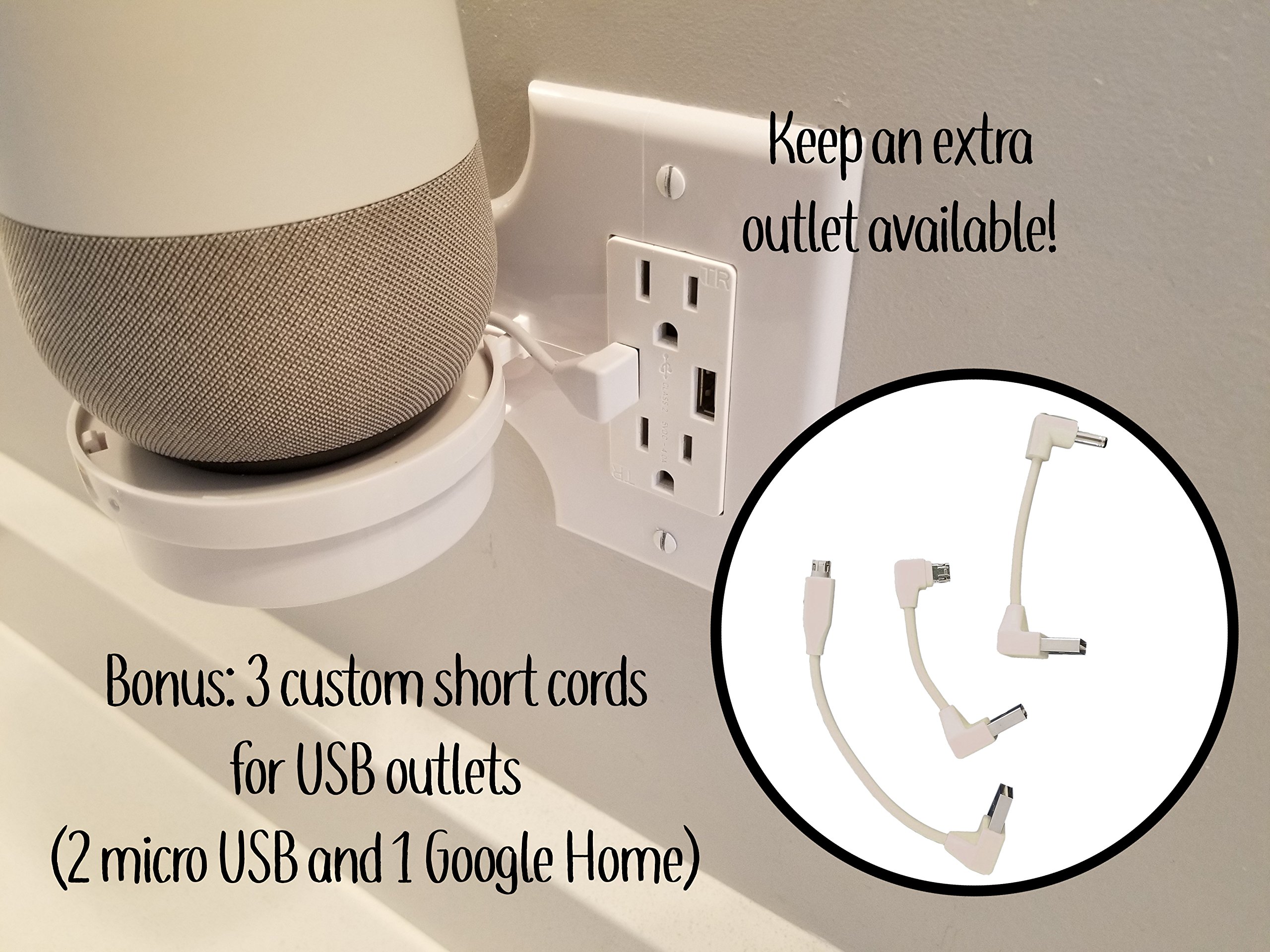 Mount Genie Smart Home Outlet Shelf - Hidden Cord Organizer with Custom Short Cables for Google Home, Nest, Security Cameras & Smart Speakers | Perfect for Clutter-Free Walls & Organized Smart Home Setup