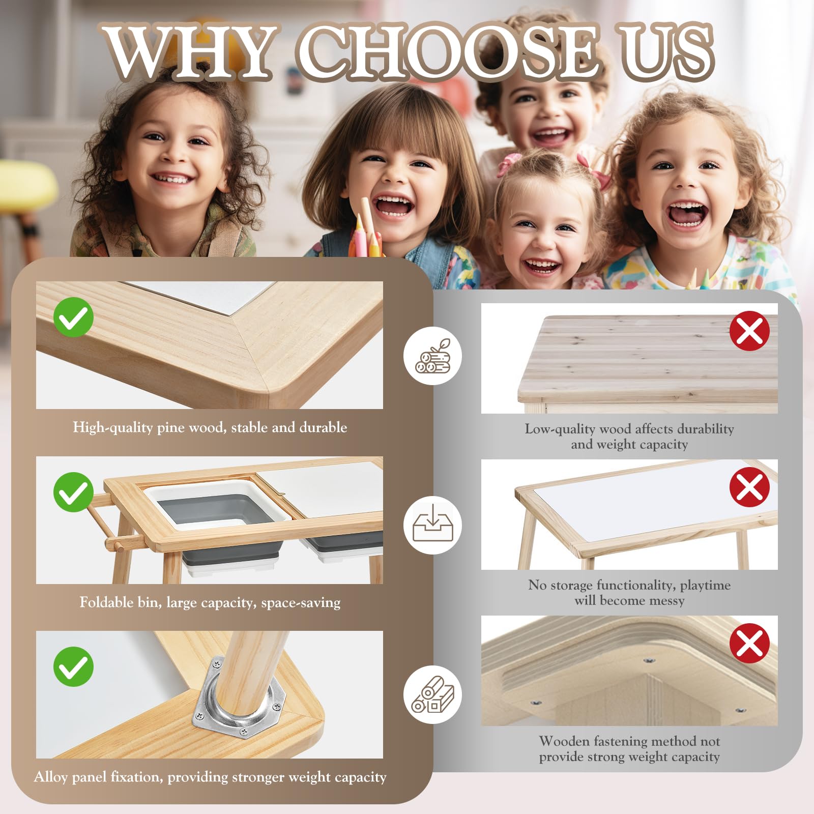 Wooden Sensory Table for Toddlers - Double-Sided Sand & Water Play Table with Foldable Storage Bins - Indoor/Outdoor Kids Activity Center - Perfect Birthday Gift for Boys & Girls - Ideal for Backyards, Daycares, and Preschool Learning