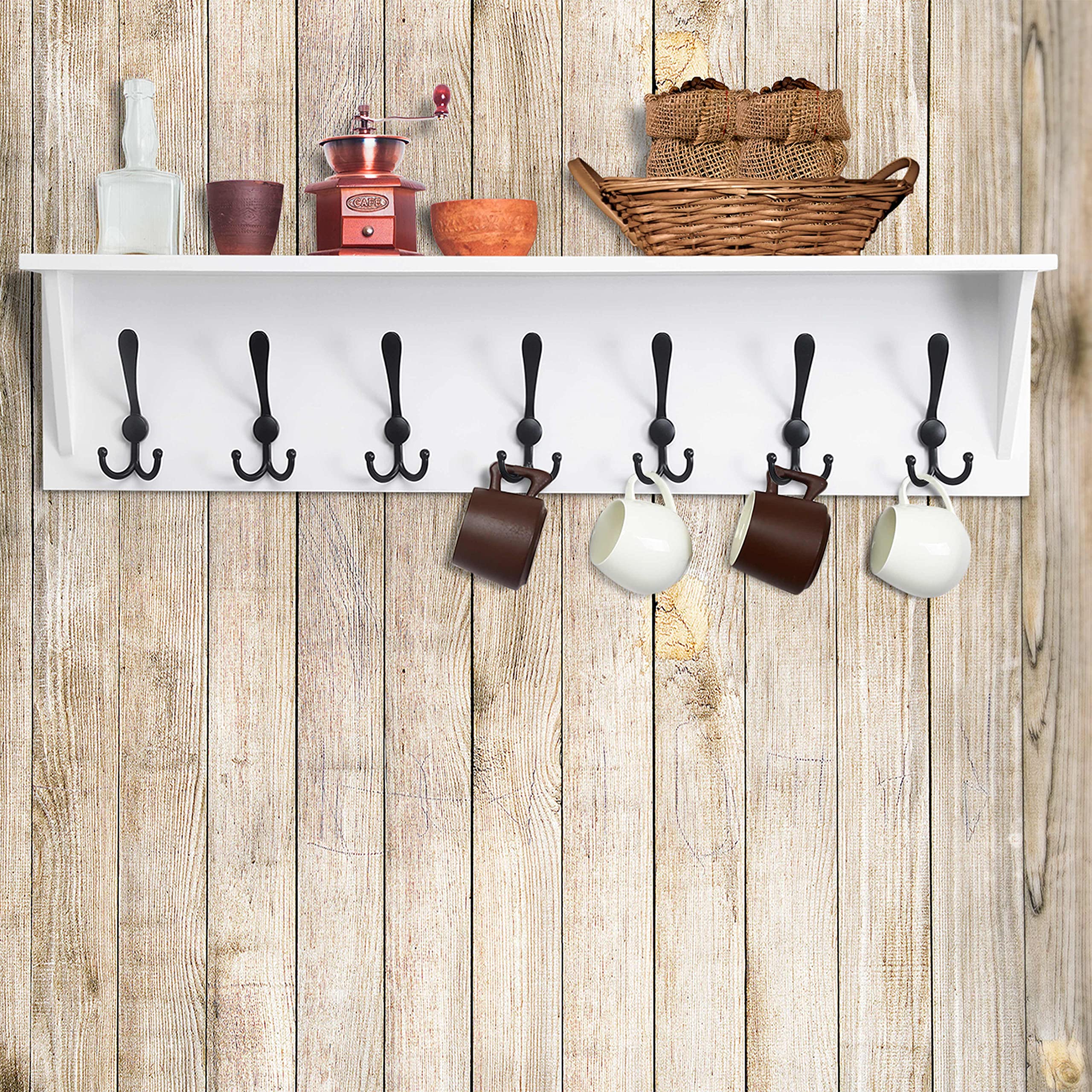 Durable Wall Mounted Coat Rack with 7 Triple Hooks - 35