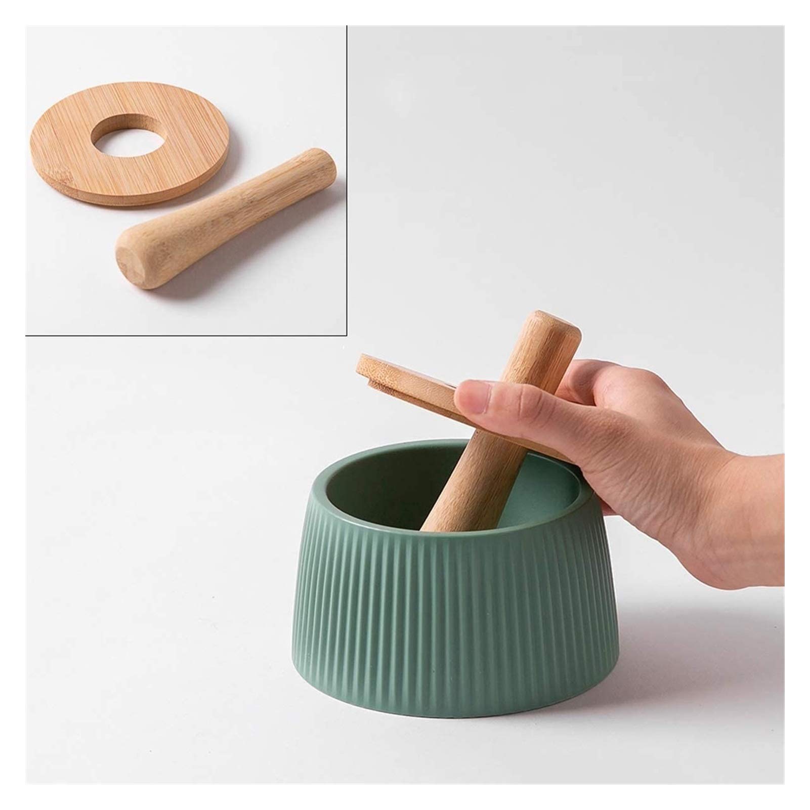 Natural Bamboo Wood Mortar and Pestle Set with Lid & Spoon - Spice Grinder for Pepper, Garlic, Herbs - Easy to Use & Clean - Perfect for Cooking, Baking & DIY Spice Blends