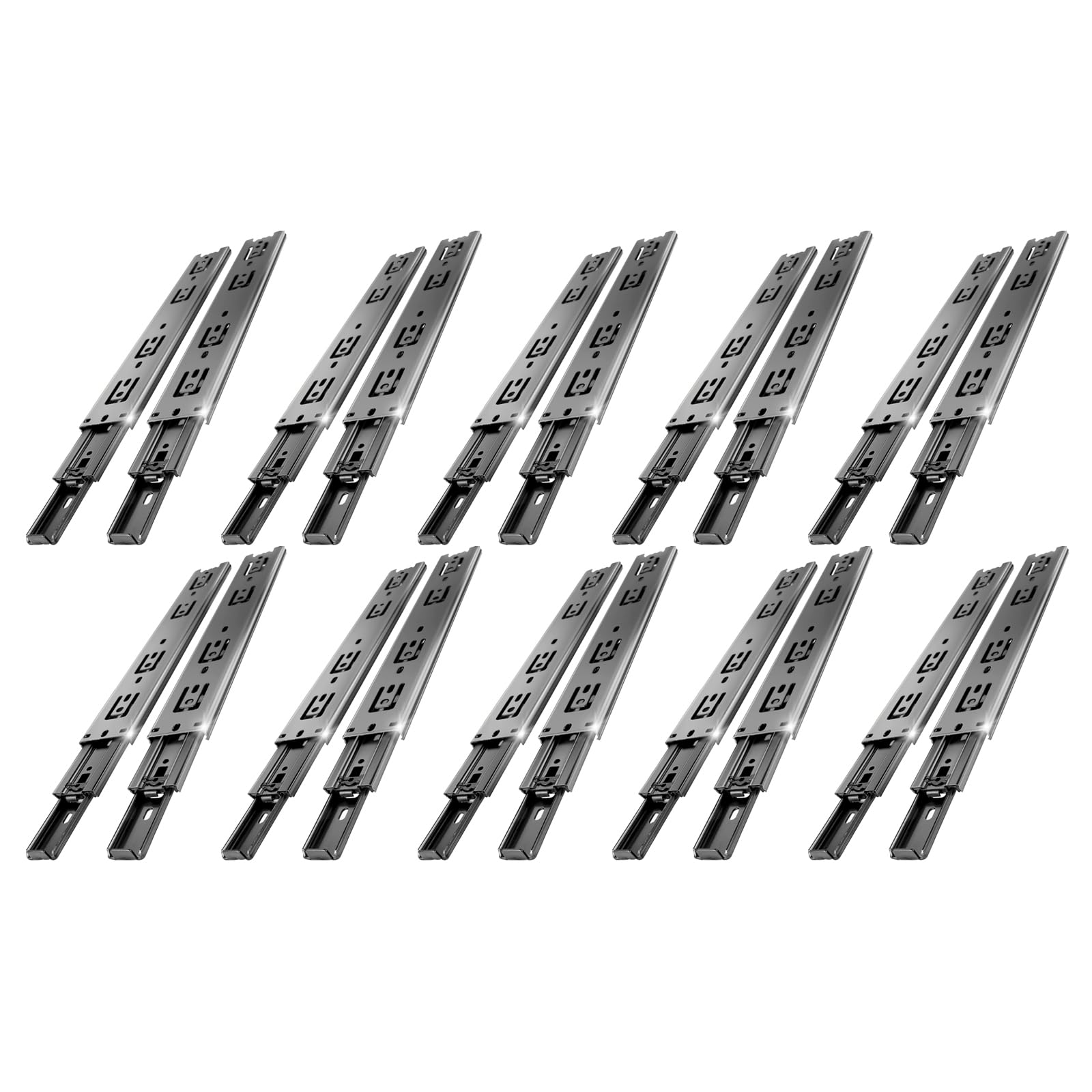 10-Pair Heavy Duty Full Extension Drawer Slides Rails - 10-24 Inch Side Mount Ball Bearing Slides - 100LB Load Capacity - Black Metal Dresser/File Cabinet/Kitchen Drawer Runners - Perfect for Bedroom Furniture, Office Storage & Trash Can Organization