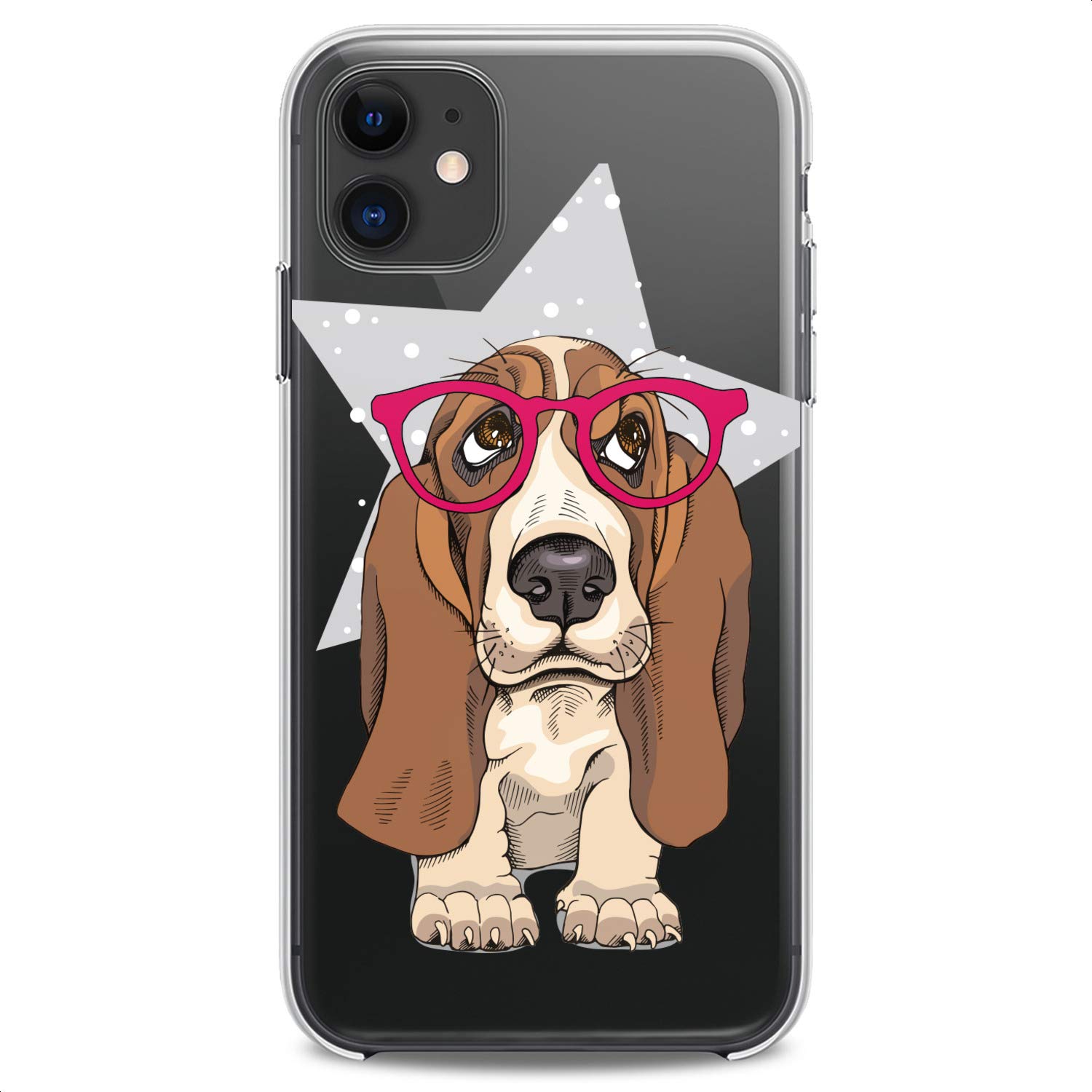 Premium TPU Phone Case for iPhone 16/15/14/13/12/11 Pro Max/Plus/Mini/Xs/Xr/X/8+/7/6/5/SE - Cute Basset Hound Design with Flexible Silicone & Glasses Art - Clear Funny Slim Case with Dog Ears Print - Perfect for Pet Lovers & Daily Protection