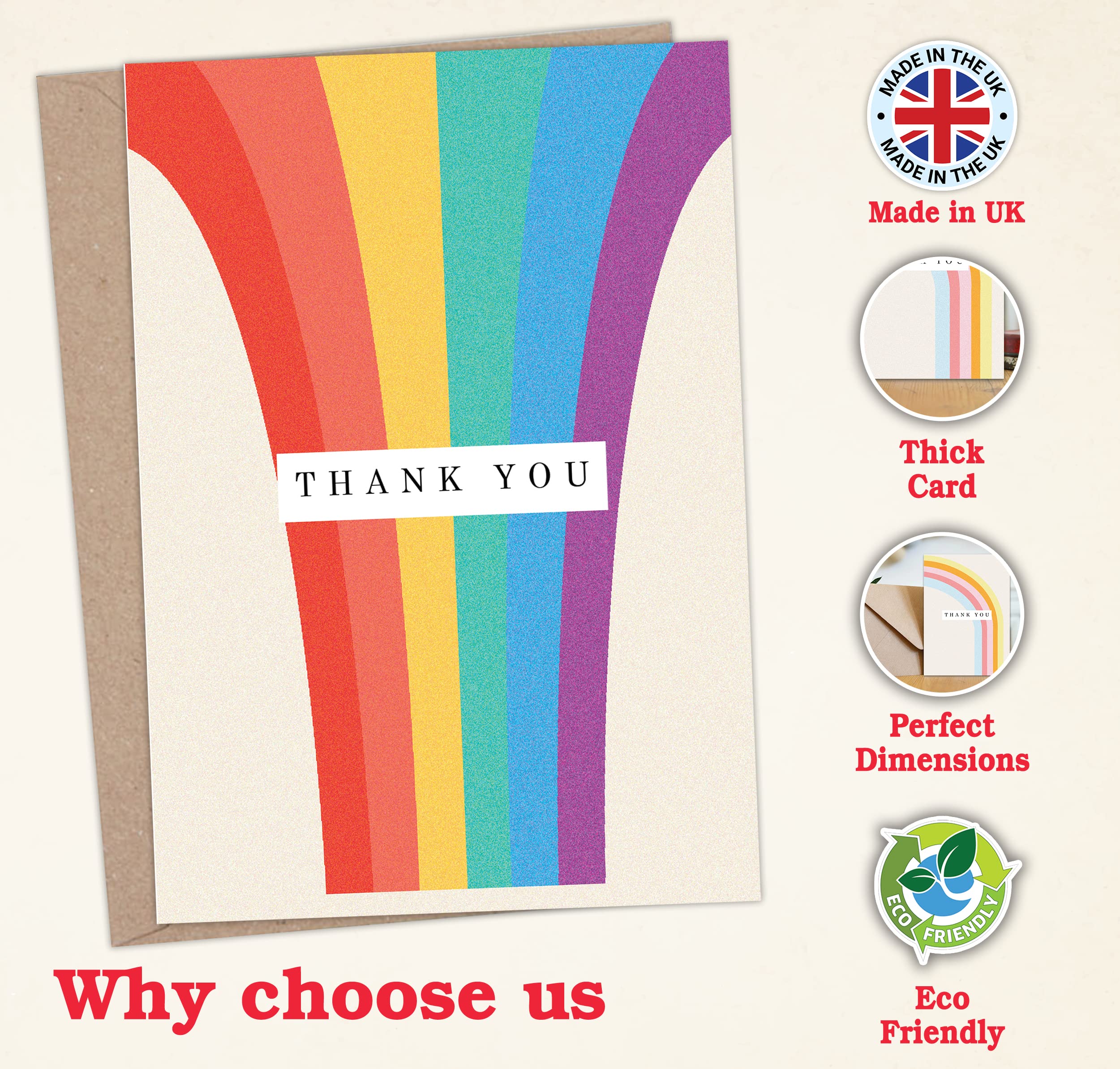 Eco-Friendly Thank You Cards Multipack with Envelopes - 24 Rainbow Greeting Cards for Teachers, Kids, Christmas & Notes | Perfect for Classroom Gifts, Holiday Thank Yous & Appreciation Cards