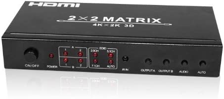 2x2 HDMI Switch Splitter with Remote Control - 4K 60Hz 3D HDR for Home Theater & Gaming | Ckitze BG 525 | Seamless Switching Between 2 Inputs to 2 Displays