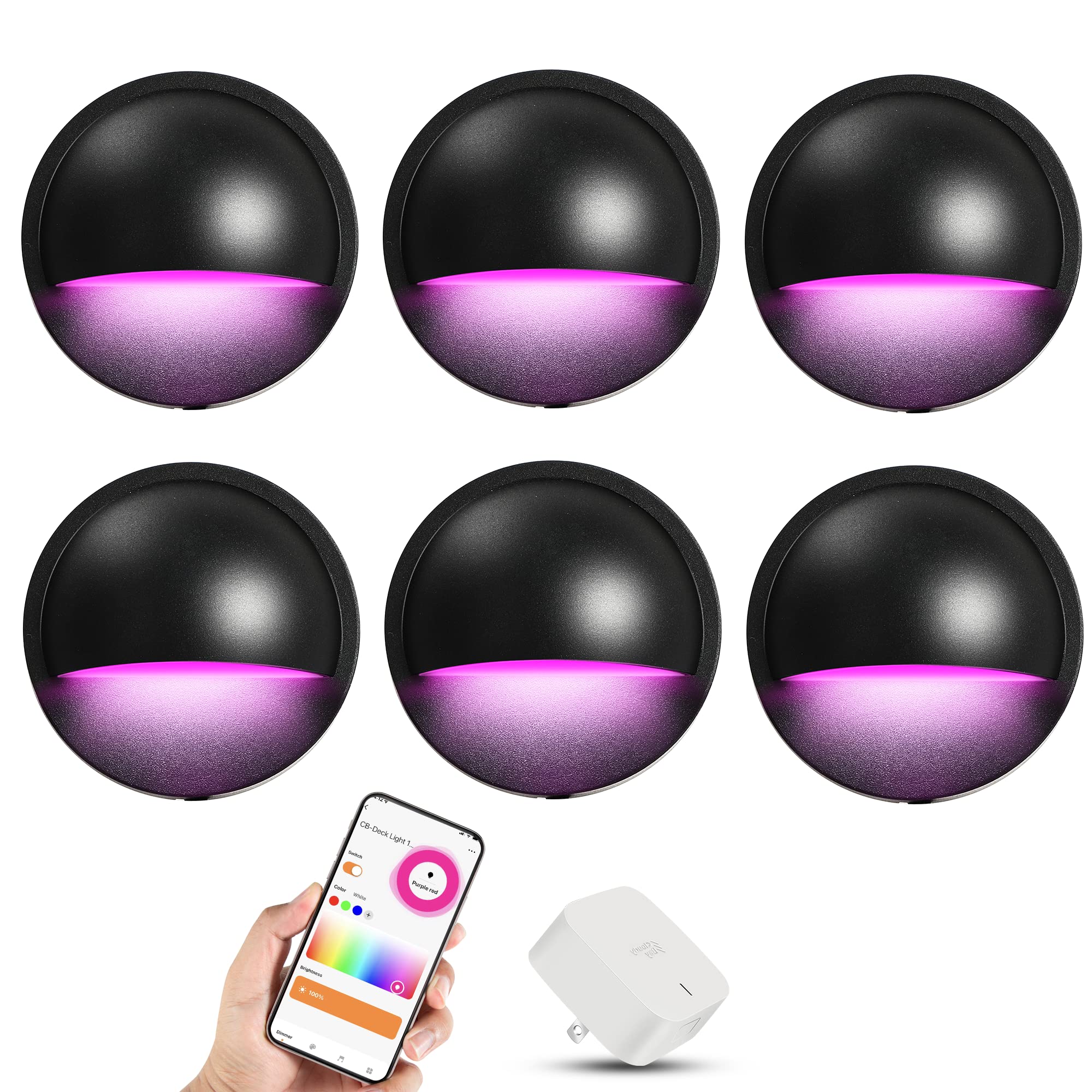 CLOUDY BAY [6 Pack] 12V Low Voltage Smart LED Deck Lights - RGBW Color Changing Outdoor Step Lights, 3W 2700K-6500K Landscape Lighting for Patio, Garden, Pathway & Stairs