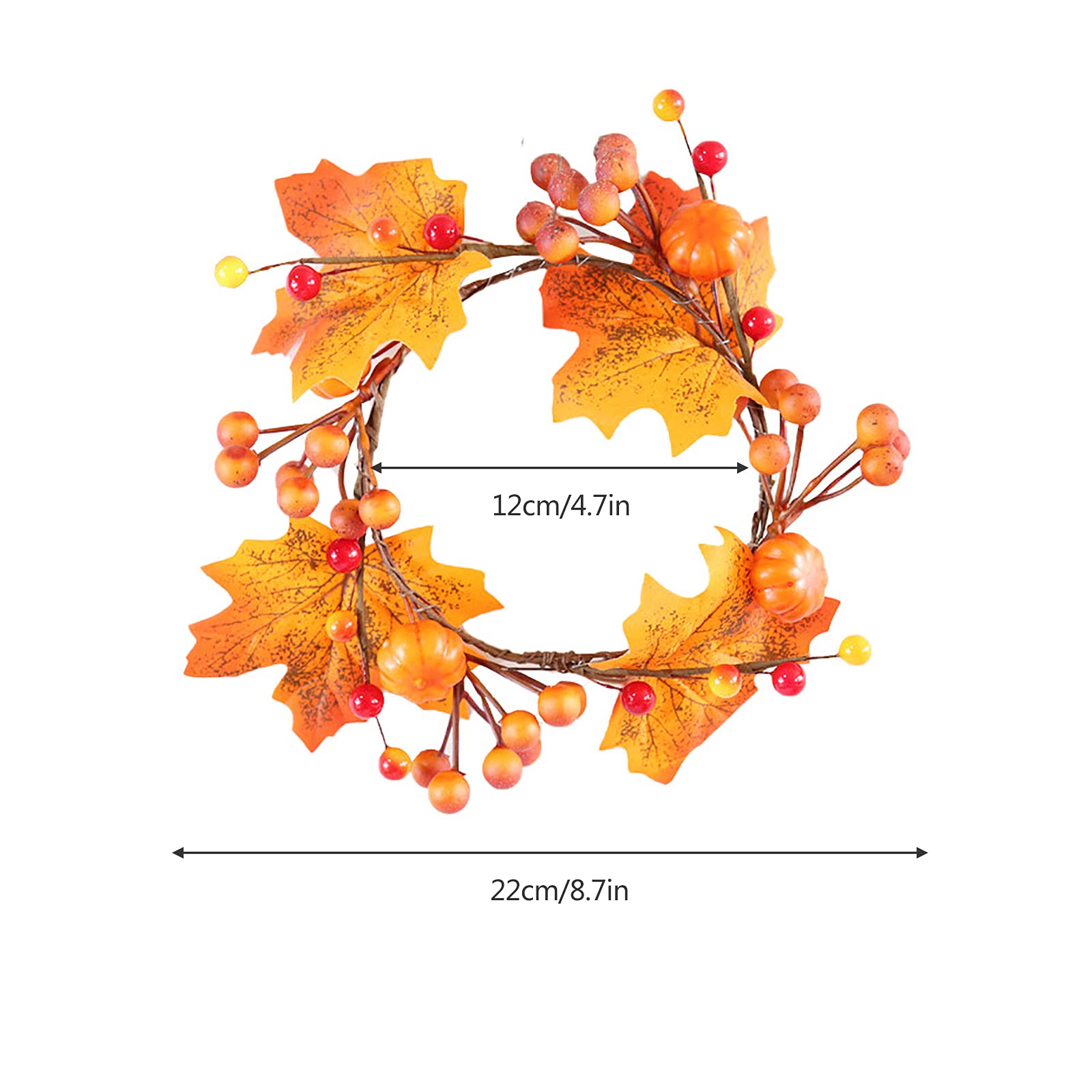 6 PCS Halloween Pumpkin Maple Leaf Candle Rings - 4.7 Inch DIY Artificial Candle Wreaths with Berries for Table Decor, Wedding Centerpieces, Thanksgiving & Fall Party Decorations - Perfect for Fireplace Mantel, Dining Table, and Seasonal Home Decor