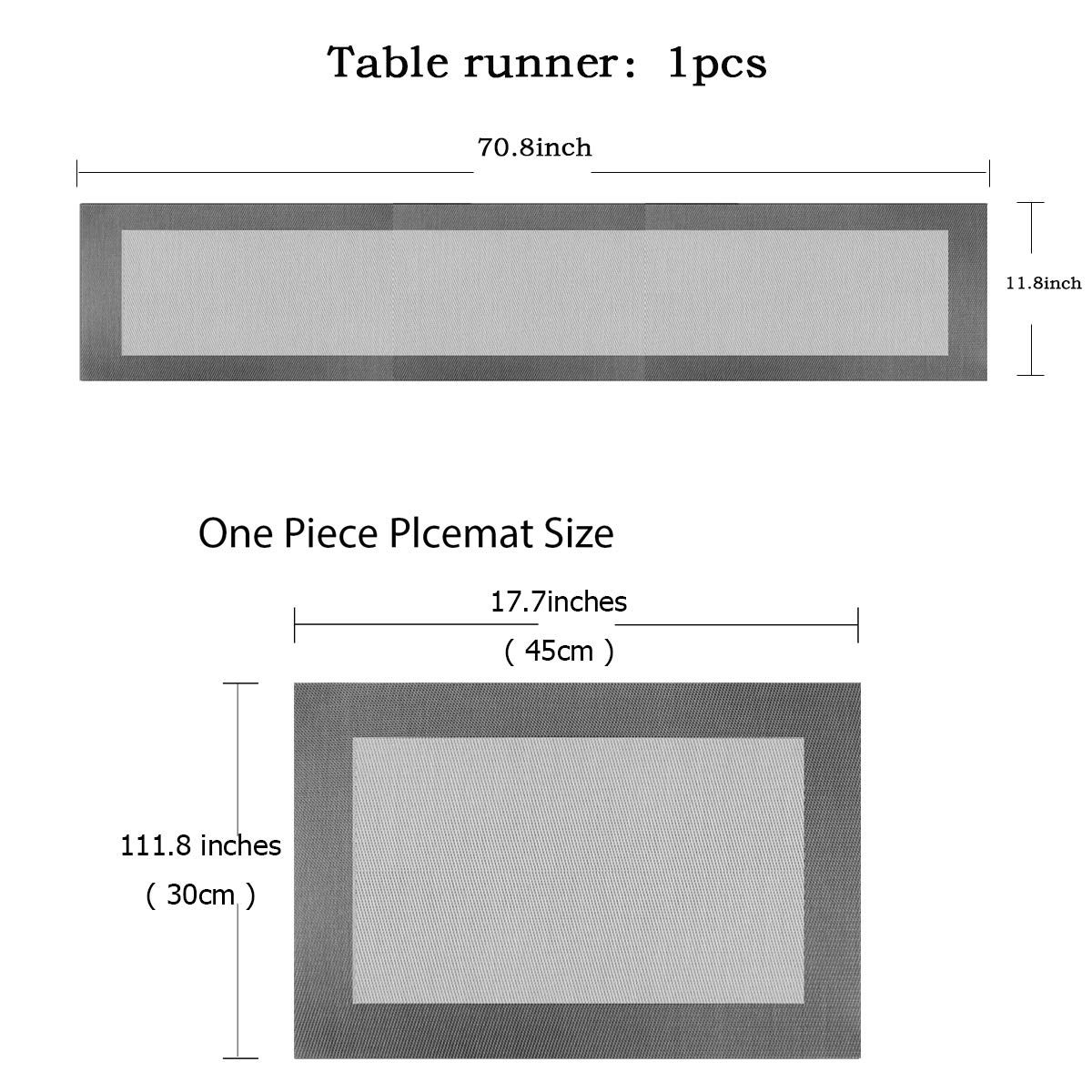 Modern Elegant Washable Vinyl Placemats Set of 6 with Table Runner - Non-Slip Durable Table Mats for Dining Room, Kitchen, Party Decor (6 Placemats + 1 Runner, Silver)