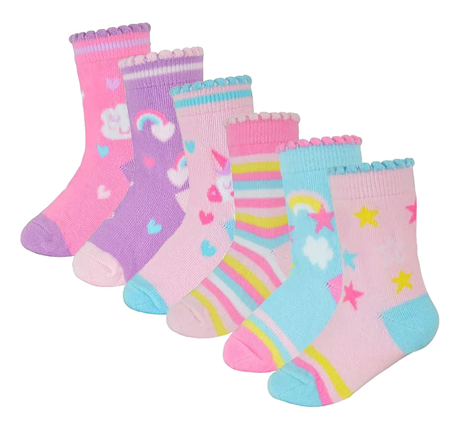 Sock Snob Baby Girls Unicorn Design Socks - 6 Pair Pack Soft Cotton Novelty Socks for Toddlers | Perfect for Birthday Gifts, Playdates & Everyday Wear