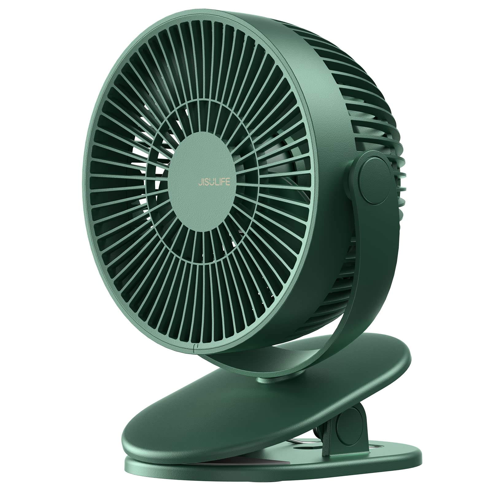 JISULIFE Clip on Baby Stroller Fan - 4000mAh Rechargeable Battery, Portable Personal Mini Fan with Quiet & Narrow Slot Design, 4 Speed Settings, Up to 14 Hours Runtime - Perfect for Strollers, Beds, Desks, Car Seats & Outdoor Activities - Dark Green
