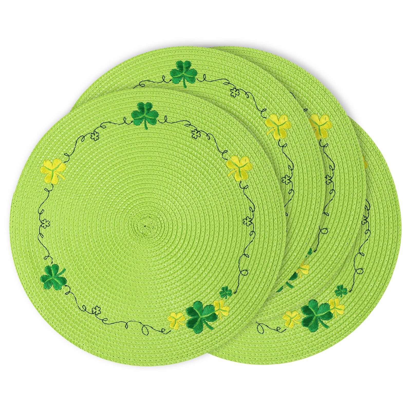 Round St. Patrick's Day Placemats Set of 4 - Green Shamrock Table Mats for Dining, Kitchen & Party Decor - Perfect for St. Patrick's Day Celebrations, Irish Themed Dinners & Festive Home Decor