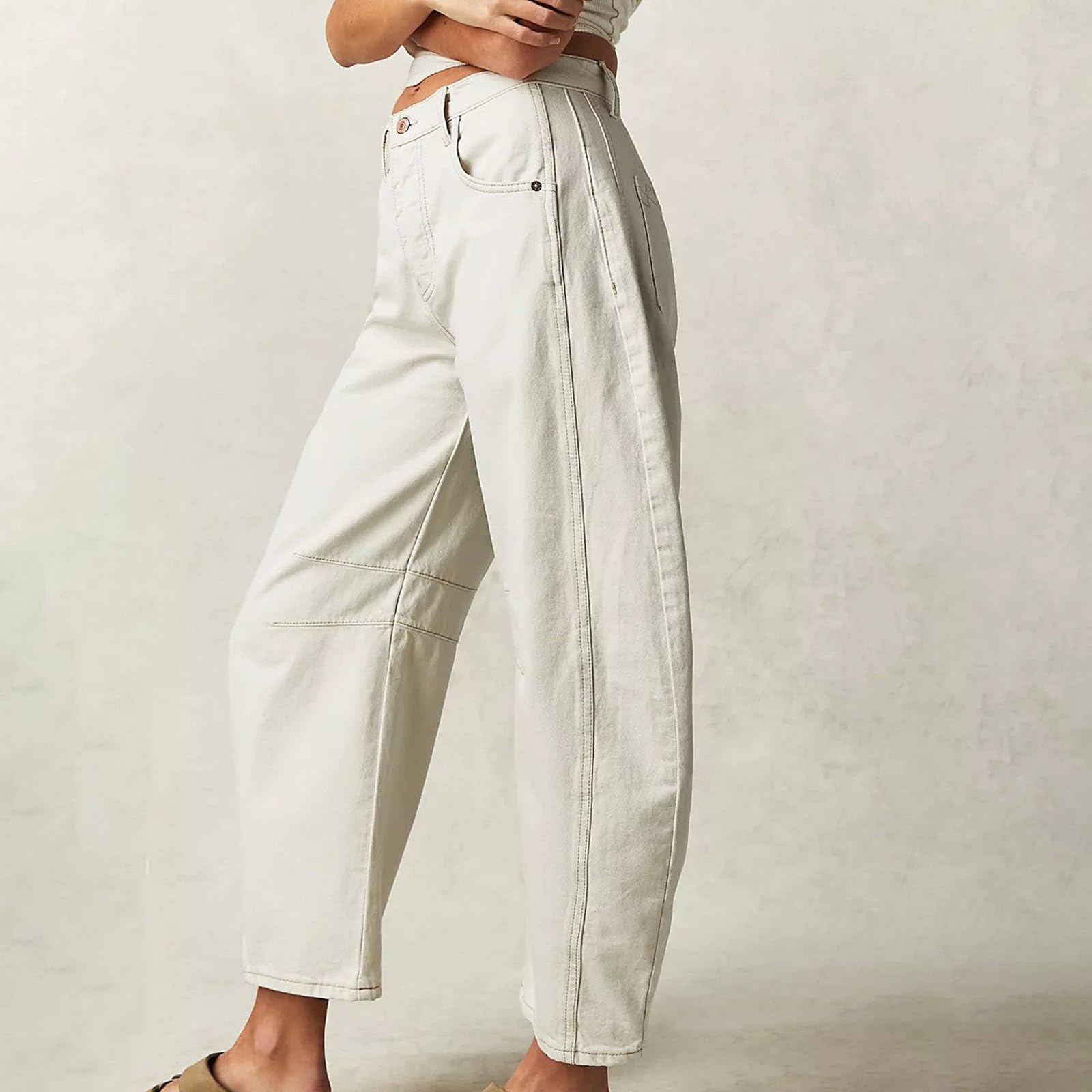 **Women's Boyfriend Barrel Jeans – Baggy Wide Leg Palazzo Pants, Plus Size 6X-Large, Mid High Rise Straight Leg Denim – #01 White – Casual & Streetwear Outfit**
