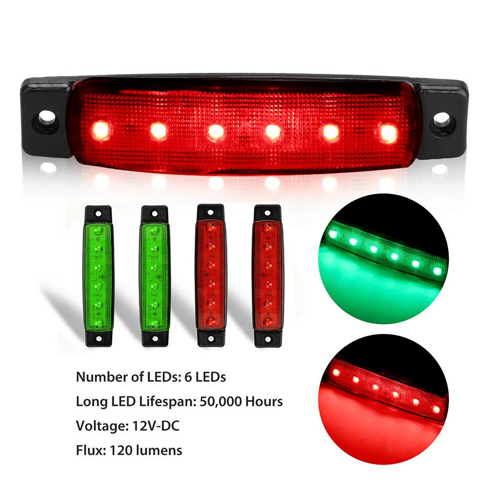 20 Pack 3.8 Inch Green & Red LED Clearance Lights for Trucks, Trailers, RVs, Vans - Waterproof Side Marker Indicators with Brake Light Function - Perfect for Road Safety, Marine Navigation, and Decorative Lighting