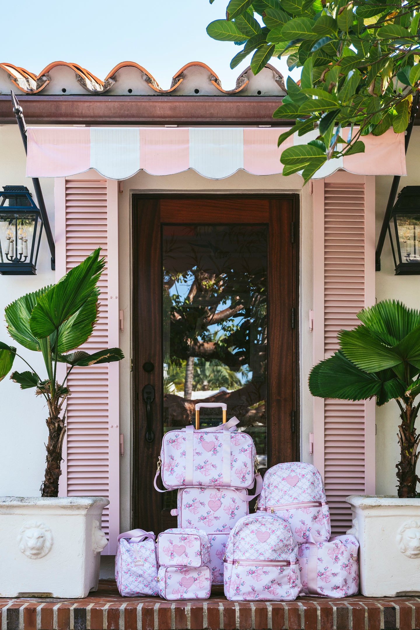 STATE x LoveShackFancy Logan Carry On Luggage - Stylish Pink Floral Hardshell Suitcase for Women, Perfect for Air Travel & Weekend Getaways