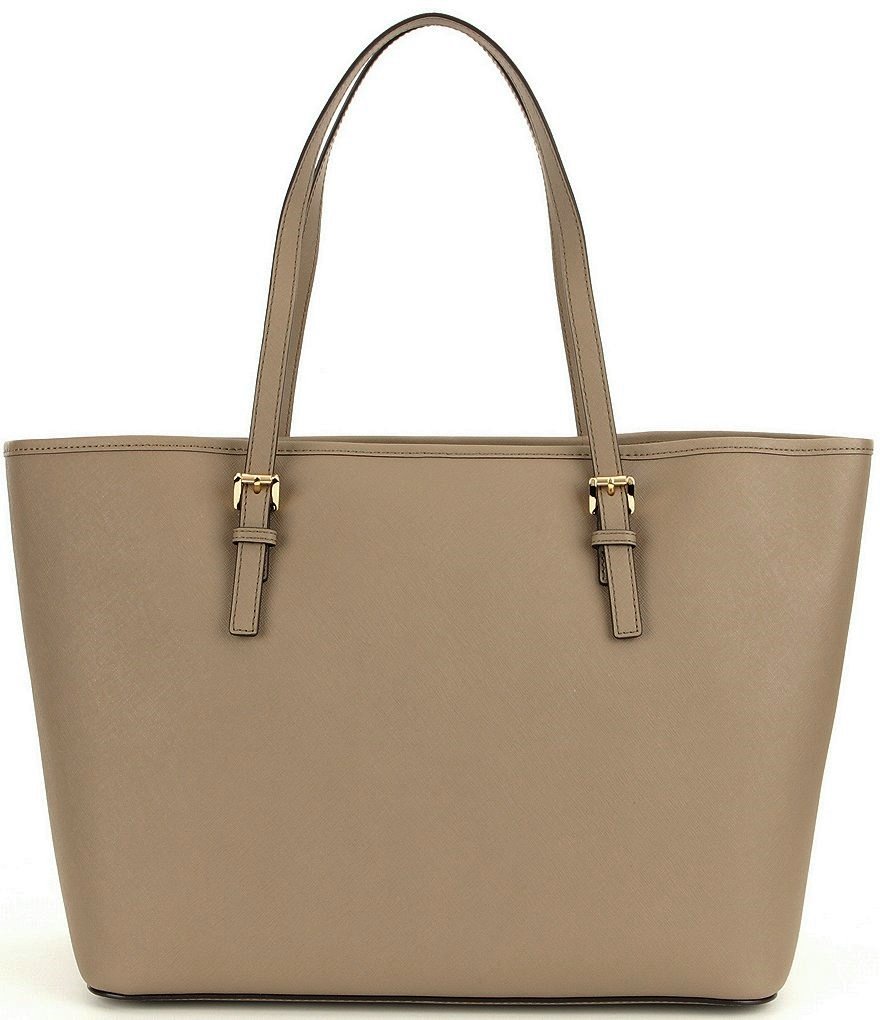 Michael Kors Jet Set Travel Saffiano Leather Medium Tote Bag for Women - Dark Taupe/Dark Dune | Stylish Work & Travel Handbag | Perfect for Office, Commute & Weekend Getaways | Professional, Casual & Travel Use