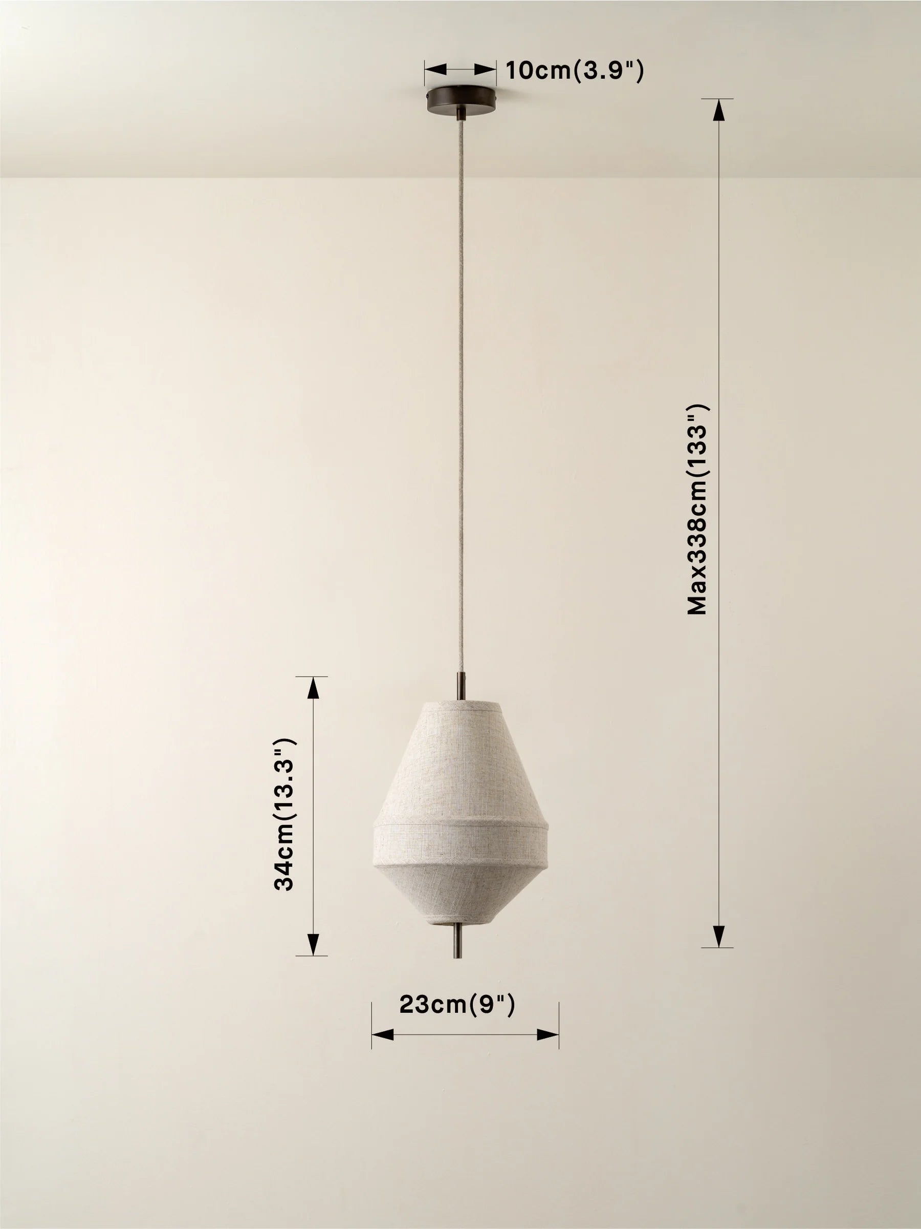 Solara Small Aged Brass and Layered Natural Linen Pendant Light - Vintage Industrial Ceiling Fixture for Dining Room, Kitchen, or Bedroom Lighting