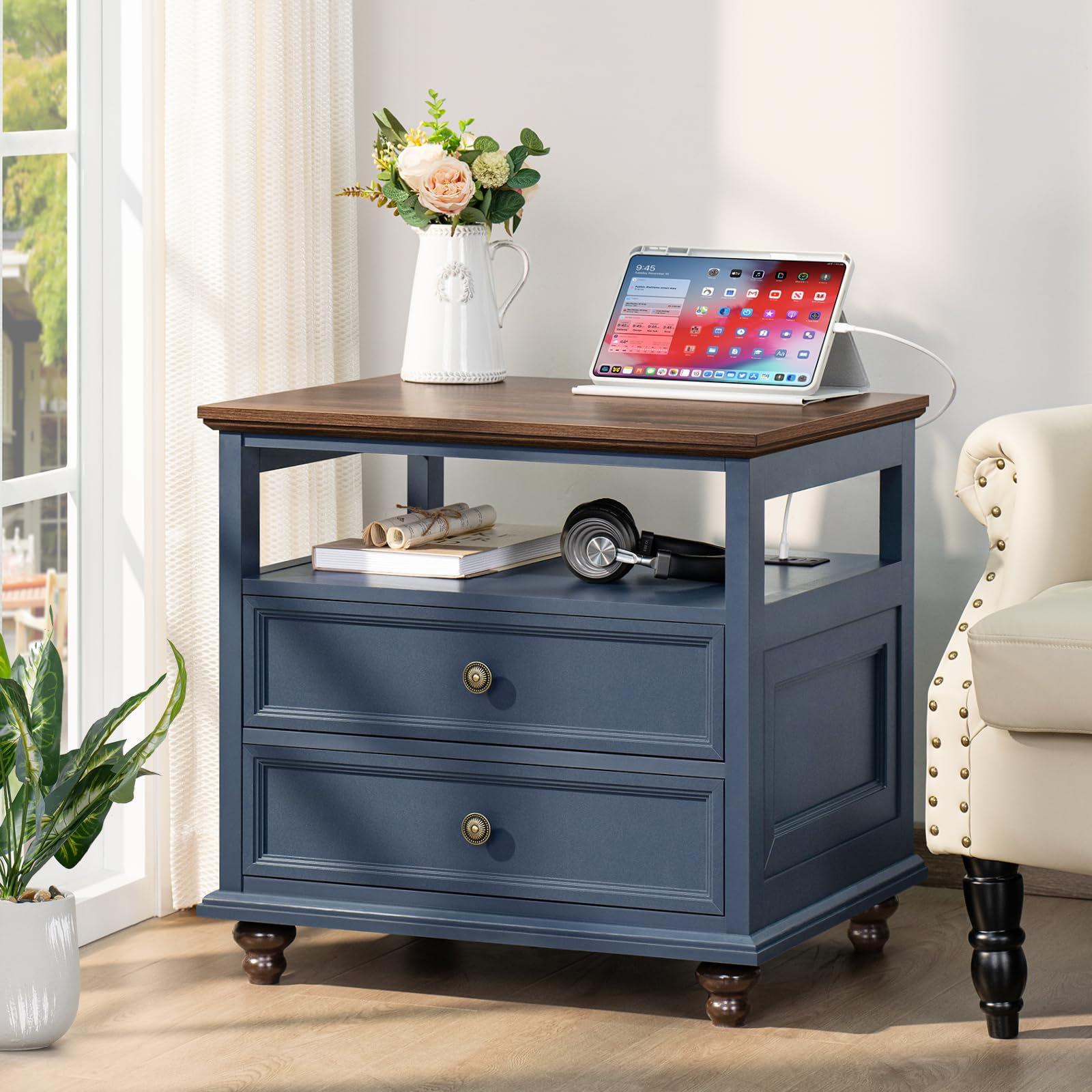 Farmhouse Nightstand with USB Charging Station, 24
