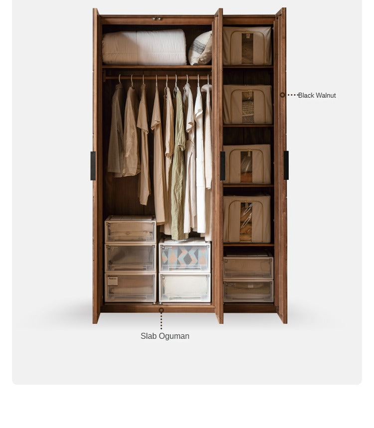Premium Black Walnut Solid Wood Wardrobe & Storage Cabinet - Spacious Closet Organizer for Bedroom, Living Room, and Office