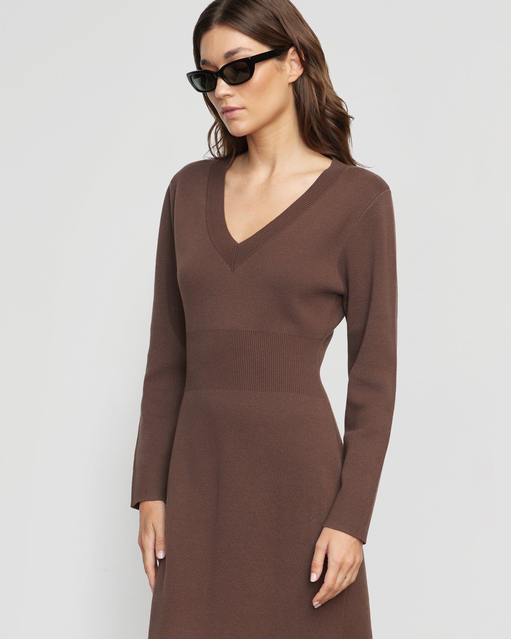 Bora Off Shoulder V Neck Sweater Dress for Women - Soft Knit Long Sleeve Bodycon Dress - Perfect for Date Night, Party & Fall Fashion