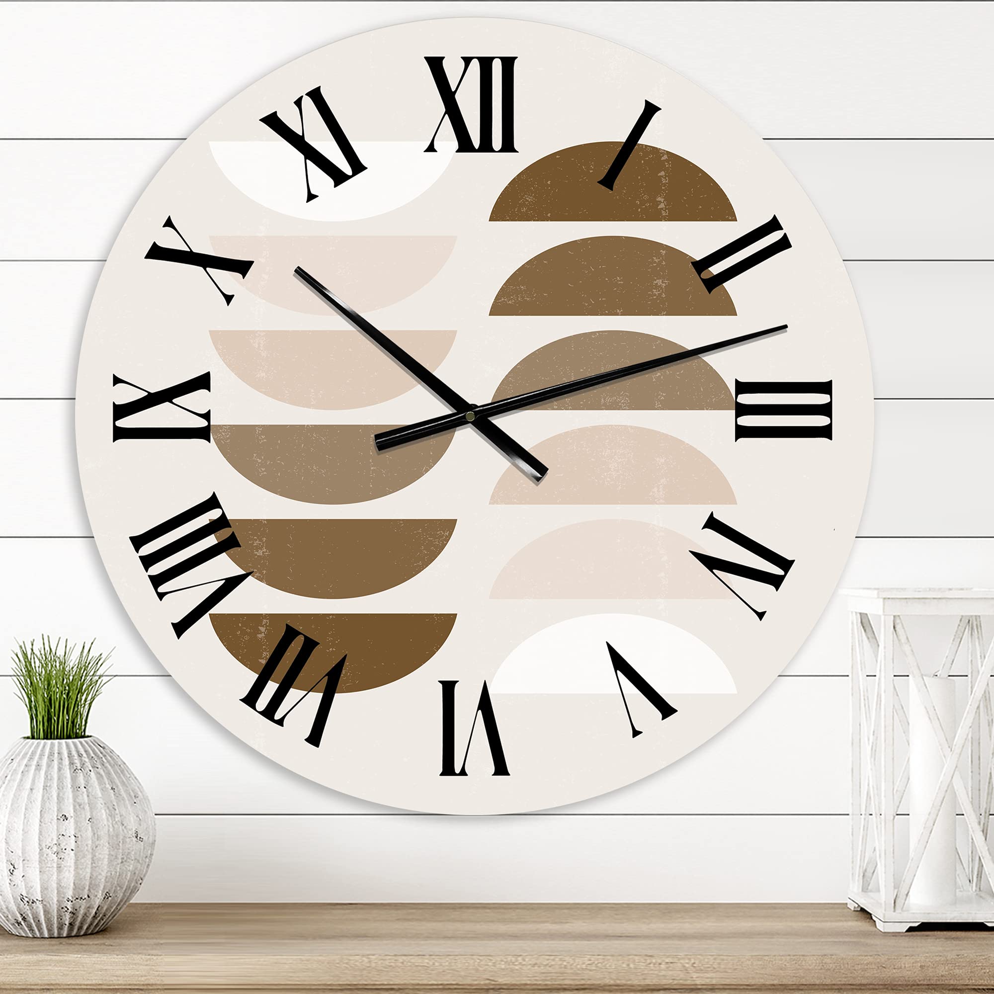 Abstract Sun & Moon Geometric Wall Clock - Modern Large Terracotta Office Decor | Fractal Design for Living Room, Bedroom & Workspace