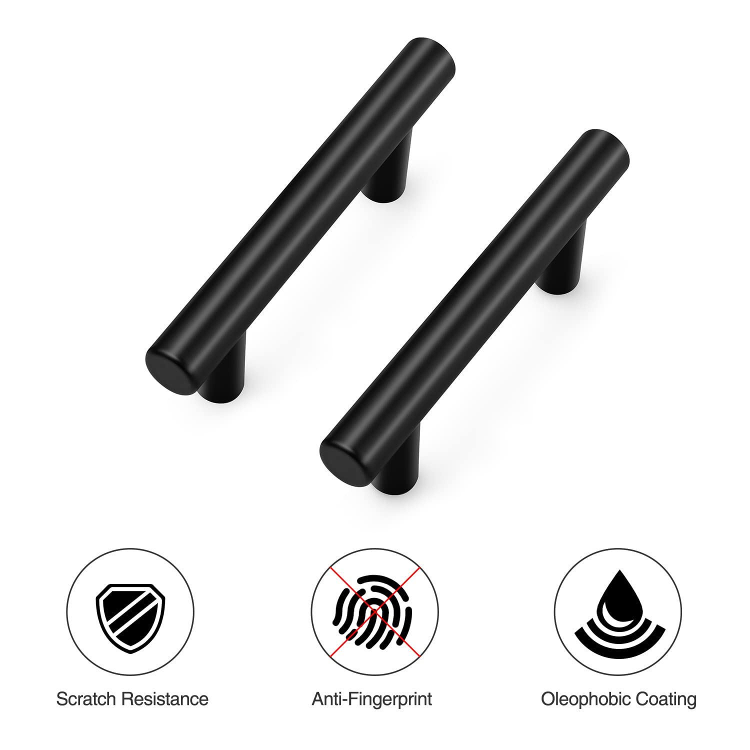 Ravinte 10 Pack 2-1/2 Inch Hole Center T-Bar Cabinet Pulls - Matte Black Stainless Steel Kitchen Cabinet Handles (4 Inch Length) - Perfect for Cupboards, Drawers & Modern Kitchen Renovations