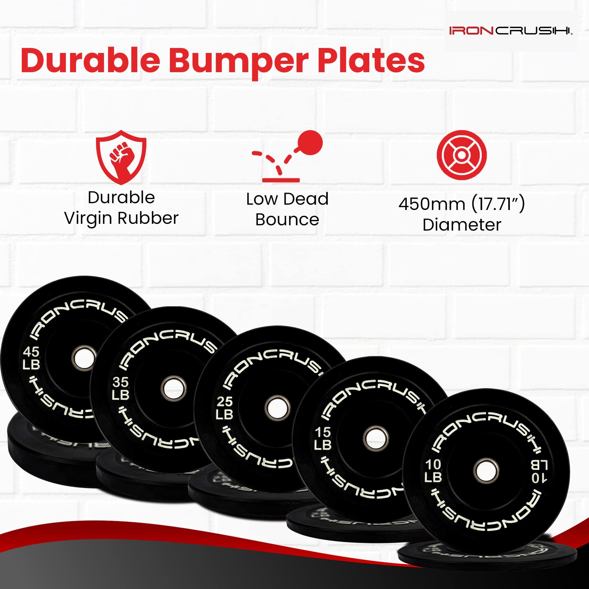 Iron Crush Olympic Bumper Plates Set - Virgin Rubber Weight Plates for CrossFit & Strength Training - 2