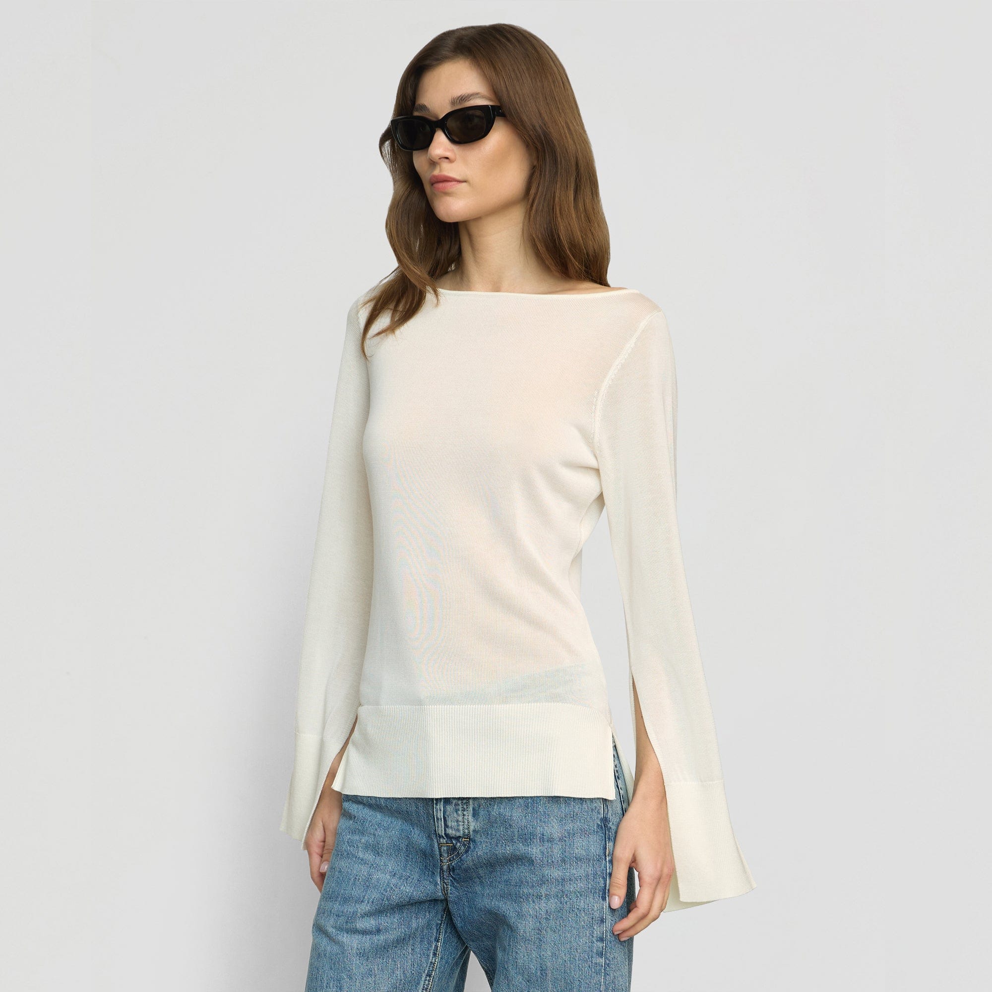Keegan Women's Semi Sheer Slit Neck Knit Top - Soft Stretch Casual Blouse for Work & Date Night