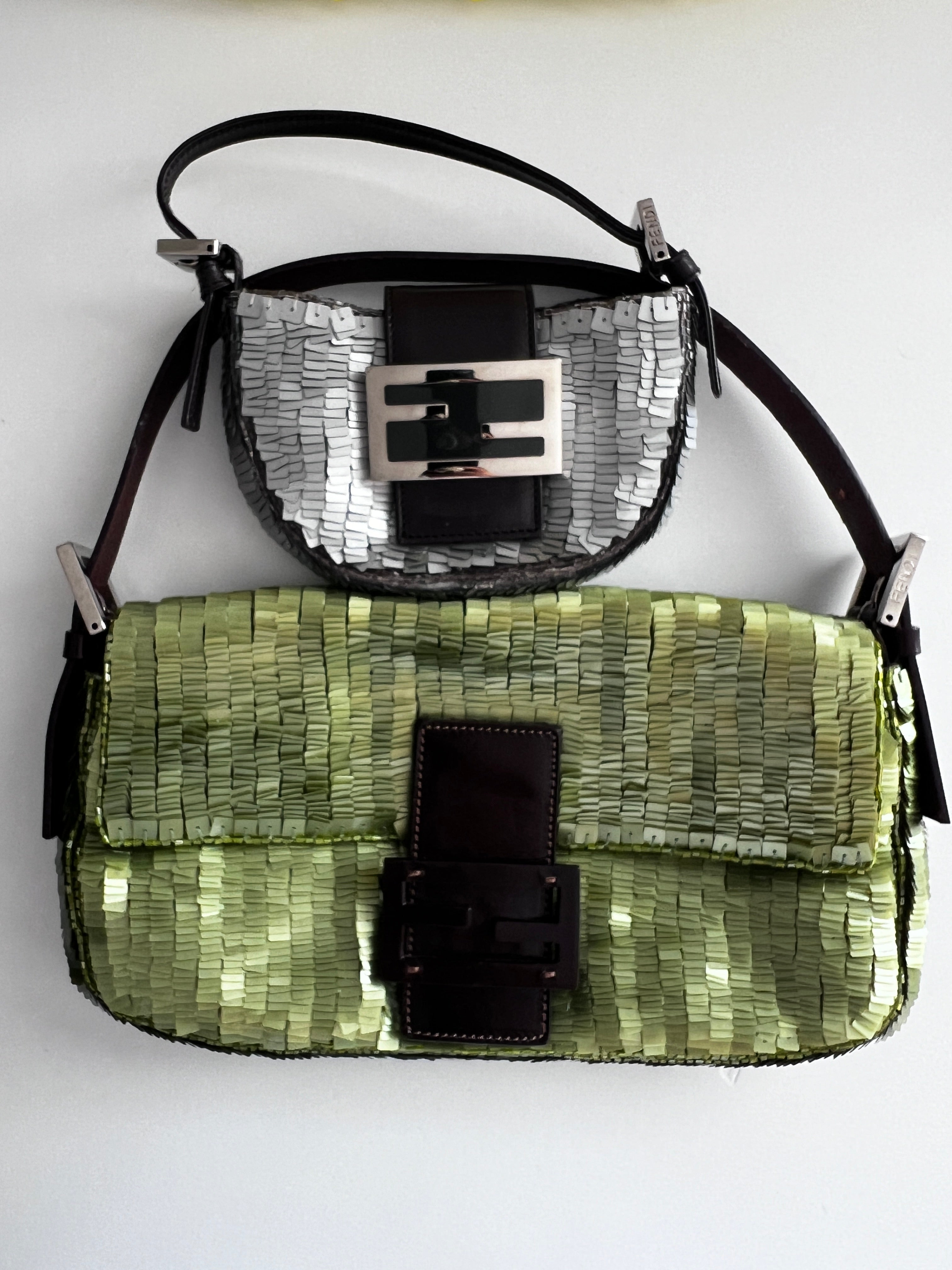 Vintage Fendi Silver Sequin Croissant Bag - Luxury Evening Clutch for Parties, Weddings & Special Occasions