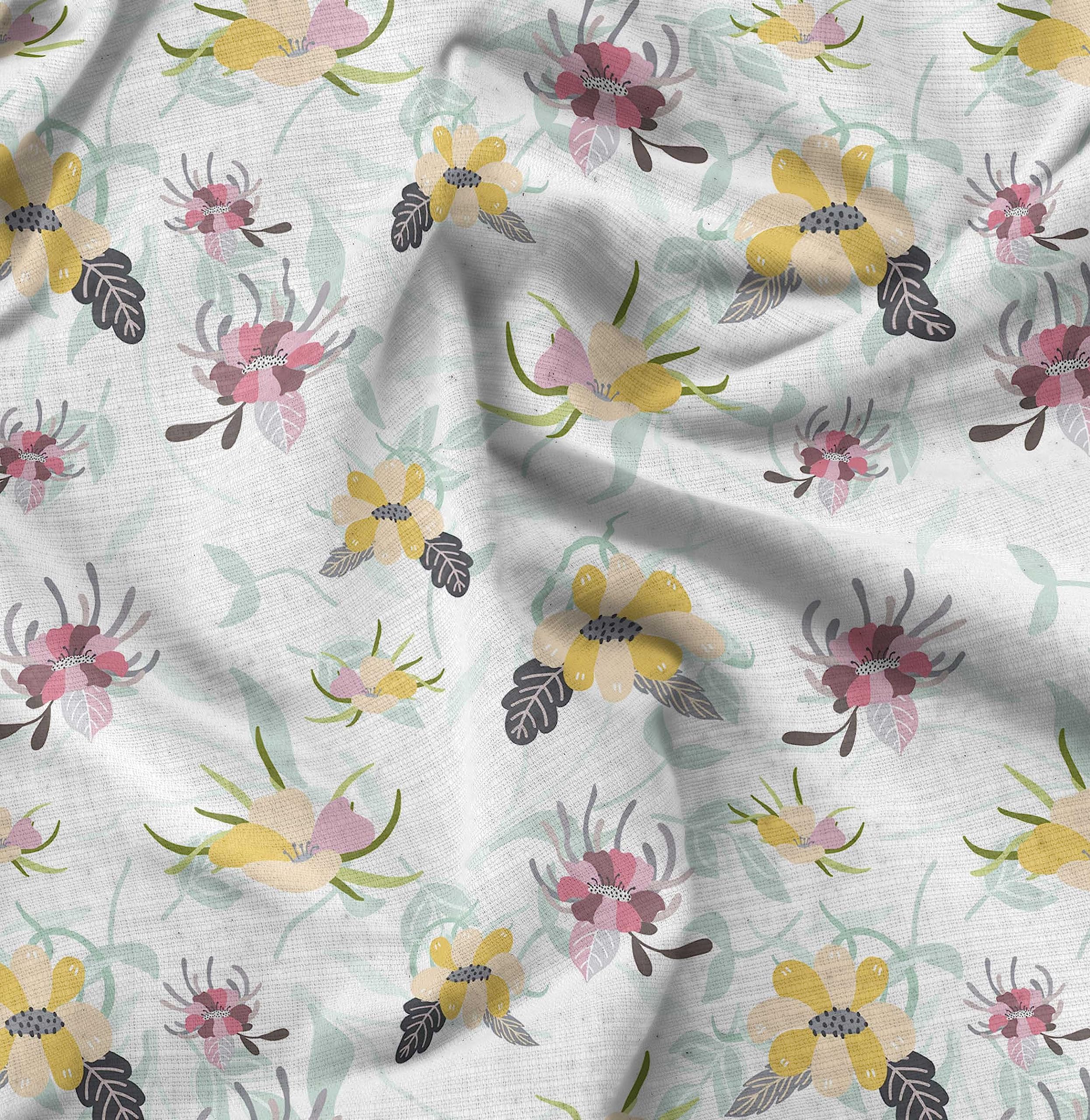 Soimoi Moss Georgette White Fabric by The Yard - 42 Inch Wide Printed Fabric with Artistic Leaf & Floral Patterns for DIY Fashion, Home Decor, Wedding Dresses and Craft Projects