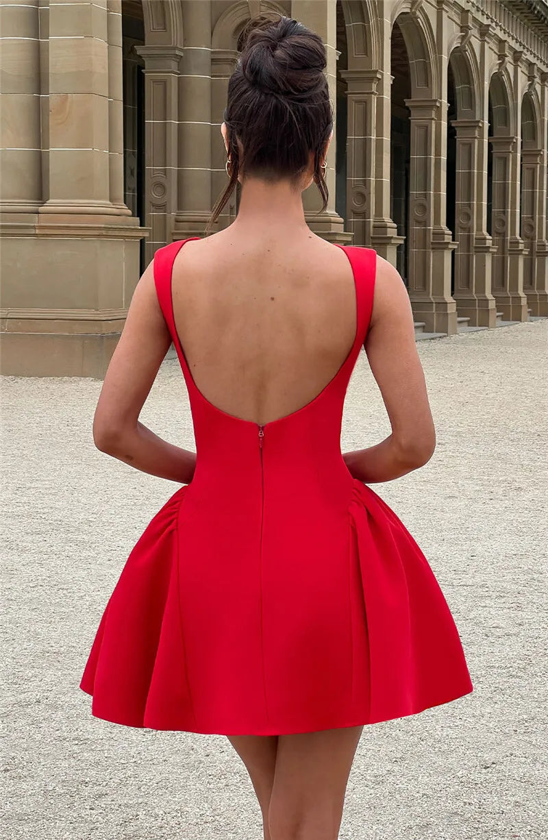 Sexy Backless High Waist A-Line Mini Dress for Women - Elegant Solid O-Neck Bodycon Club Party Dress | Perfect for Night Out, Date Night, Cocktail Party & Special Occasions