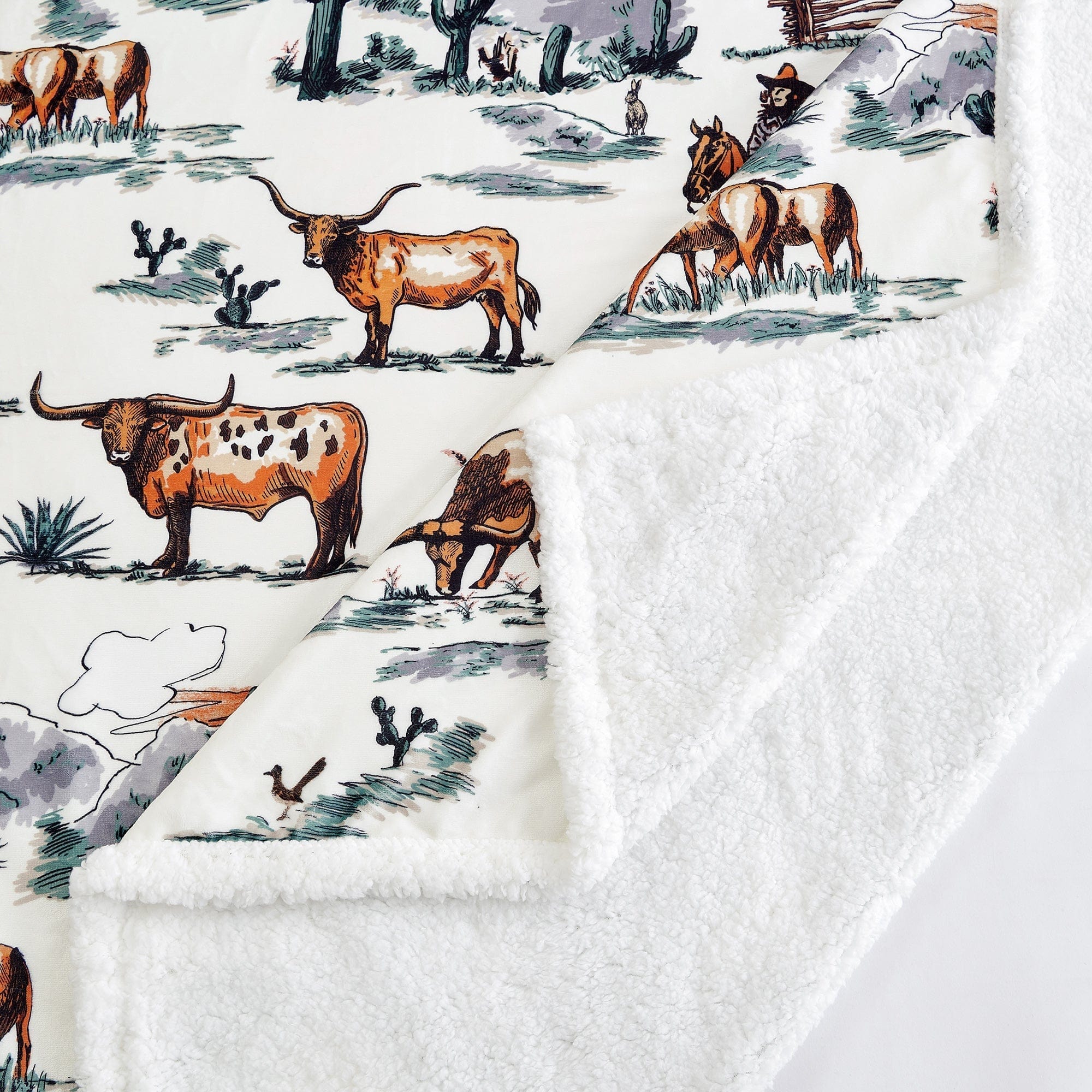 Cozy Ranch Life Western Toile Campfire Sherpa Throw Blanket - Perfect for Cabin Decor, Outdoor Camping & Winter Warmth