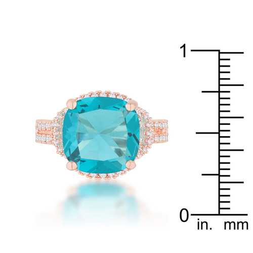 6.2ct Aquamarine CZ Rose Gold Statement Ring for Women - Elegant Wedding, Party & Evening Wear Jewelry Gift