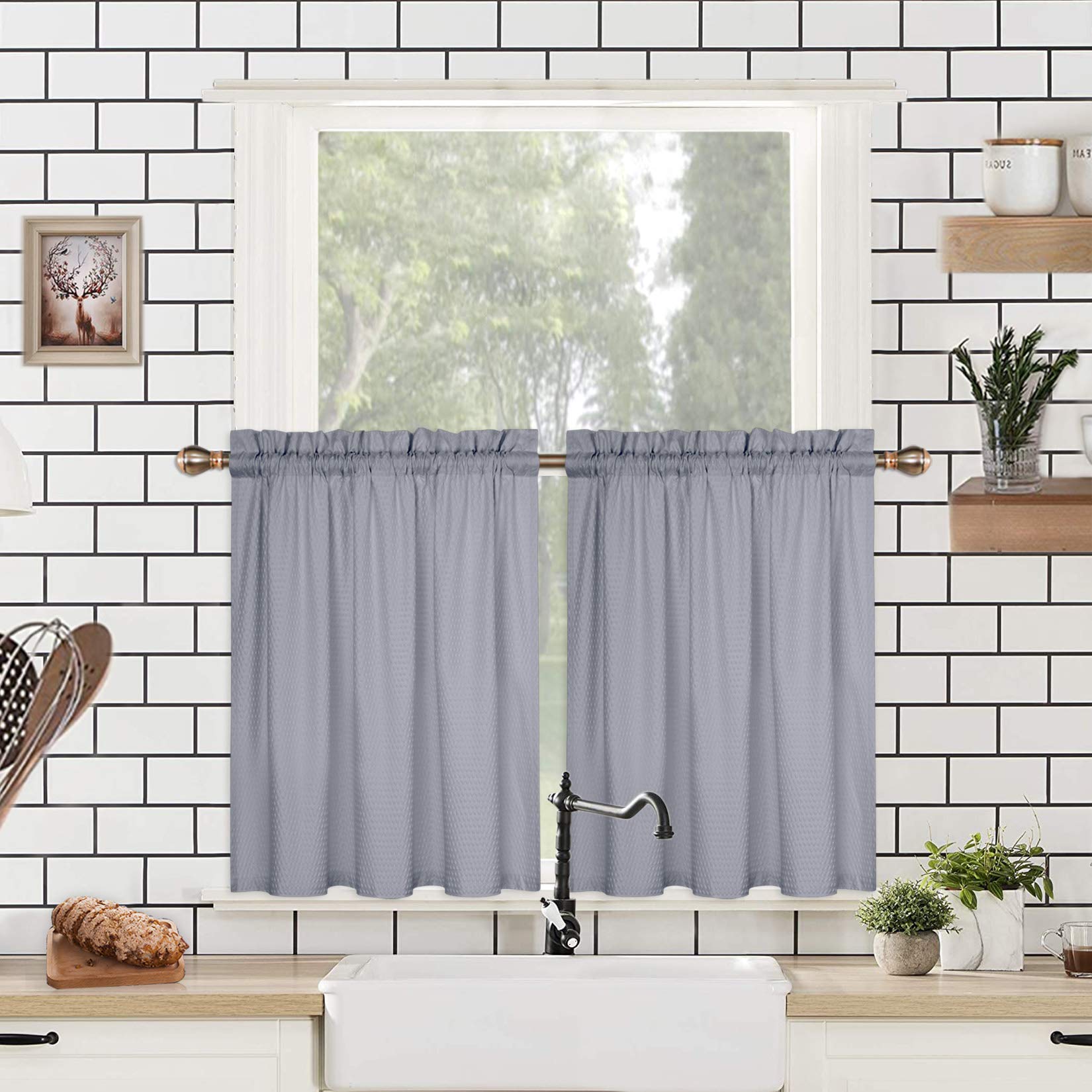 CAROMIO Embossed Textured Soft Microfiber Kitchen Curtains - 30