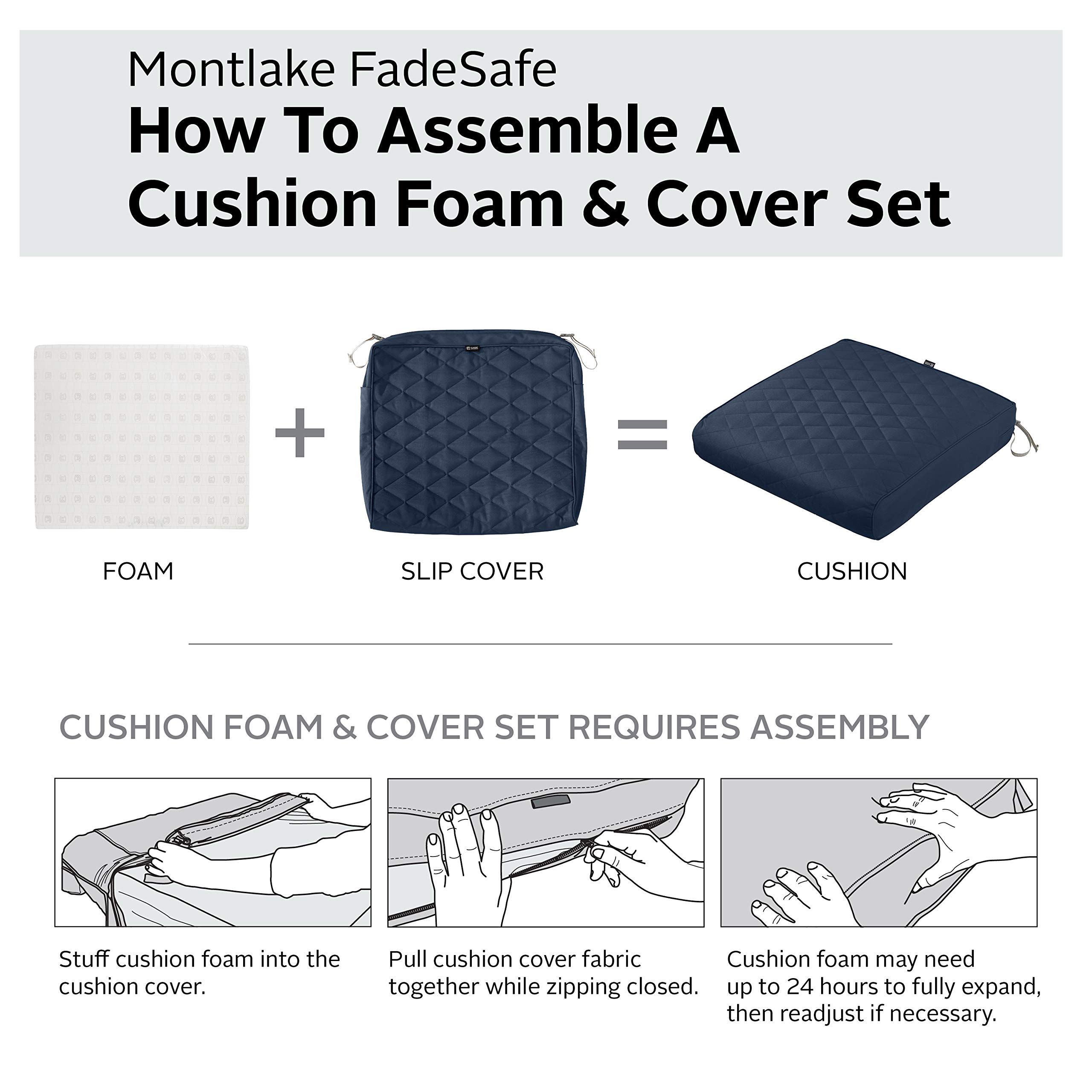Classic Accessories Montlake Outdoor Chaise Lounge Cushion 72x21 Inch - FadeSafe & Water-Repellent Quilted Navy Patio Furniture Cushion for Poolside, Deck, and Garden Relaxation