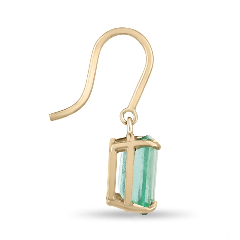 4.90tcw 14K Gold Light Spring Green Emerald Cut Solitaire Dangle Earrings for Women - Elegant Drop Earrings for Wedding, Party & Evening Wear