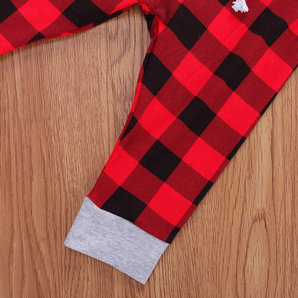 My 1st Christmas Outfit Set for Newborn Baby Boys & Girls - 4Pcs Long Sleeve Romper, Plaid Pants, Headband & Hat (Red, 6-12 Months) - Perfect for Holiday Photos, Family Gatherings & Christmas Celebrations