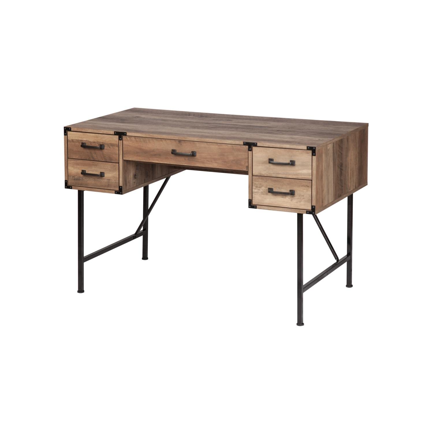 Saint Birch Oxford 5-Drawer Transitional Wood Writing Desk in Rustic Oak - Home Office Furniture for Study, Work & Remote Learning