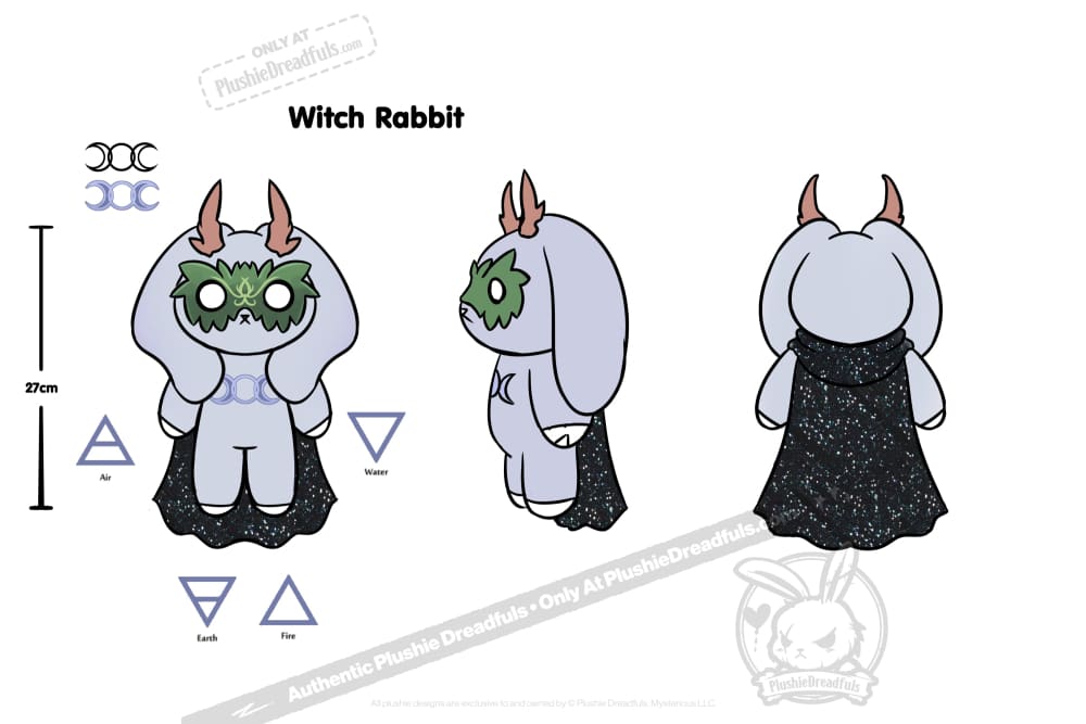 Plushie Dreadfuls Grey Witch Rabbit - Soft Stuffed Animal Toy for Halloween Decor, Gift for Kids & Collectors | Cute Bunny Plush for Bedroom, Nursery, and Party Decorations