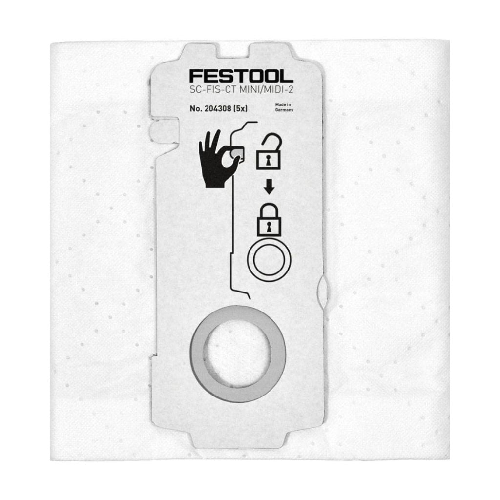 Festool 204308 Self-Cleaning Filter Bag for CT Mini/Midi Dust Extractors - Perfect for Woodworking, Construction & DIY Projects