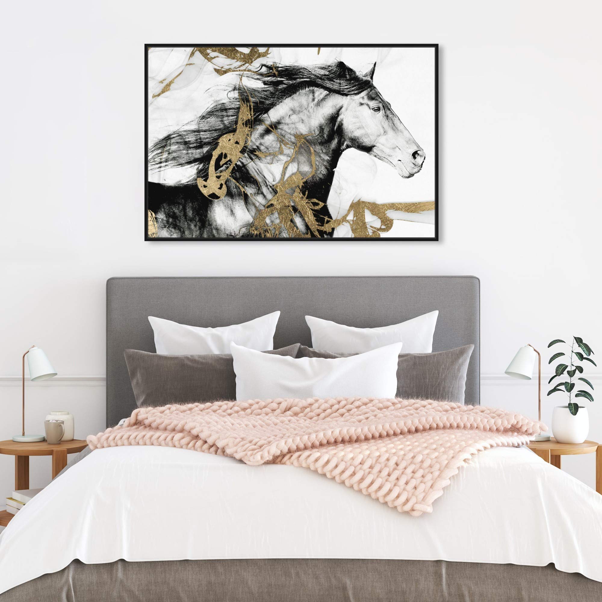 Gold and Black Beauty Farm Animals Framed Wall Art Canvas Prints - Perfect for Living Room, Bedroom & Farmhouse Decor
