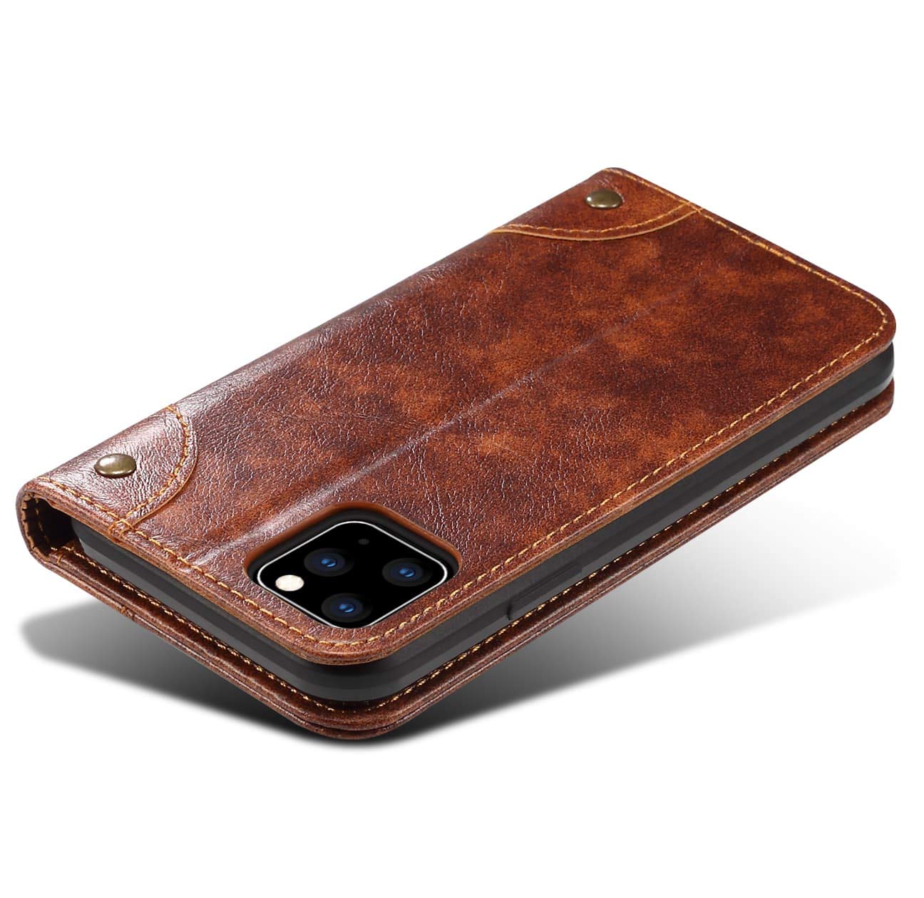 SINIANL Leather Wallet Case for iPhone 11 Pro Max (6.5 inch 2019) - Magnetic Folio Cover with Stand, ID Holder & Credit Card Slots | Book Design | Khaki Color | Perfect for Business, Travel & Daily Use