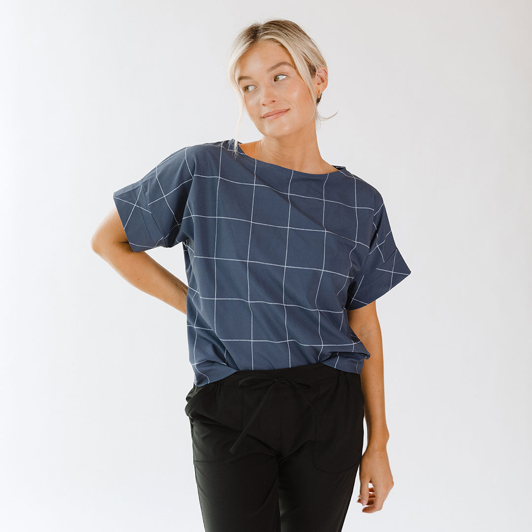 Boss Tee - Premium Indigo Windowpane Cotton T-Shirt for Men | Casual Wear, Street Style & Everyday Comfort