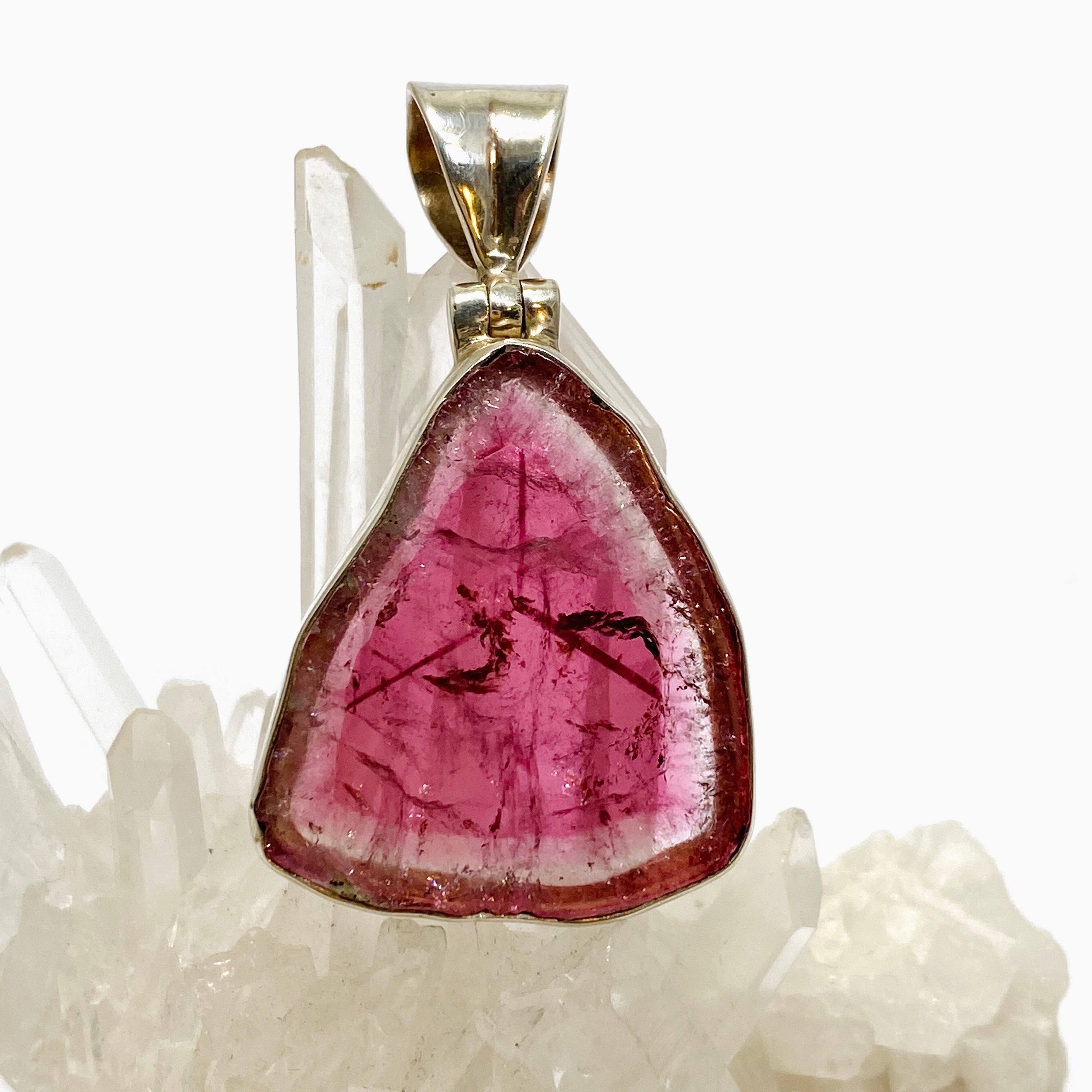 Natural Pink Tourmaline Gemstone Pendant - Large Slice Jewelry for Women (GPJ01) | Elegant Necklace for Everyday Wear, Gift Giving & Special Occasions