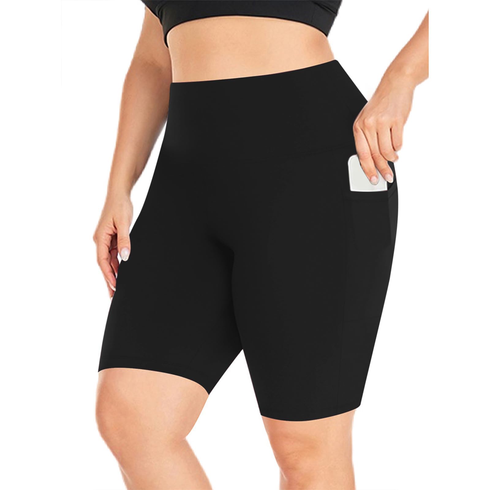 Plus Size Biker Shorts for Women - Tummy Control Yoga Workout Shorts with Pockets | Gym & Lounge Wear