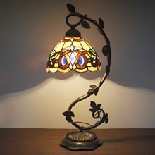 WERFACTORY Tiffany Style Stained Glass Table Lamp - Victorian Metal Leaf Base (8x10x21 Inches) - Desk Reading Light for Bedroom, Home Office & Small Spaces - Perfect for Study, Living Room & Nightstand Decor - S021 Series