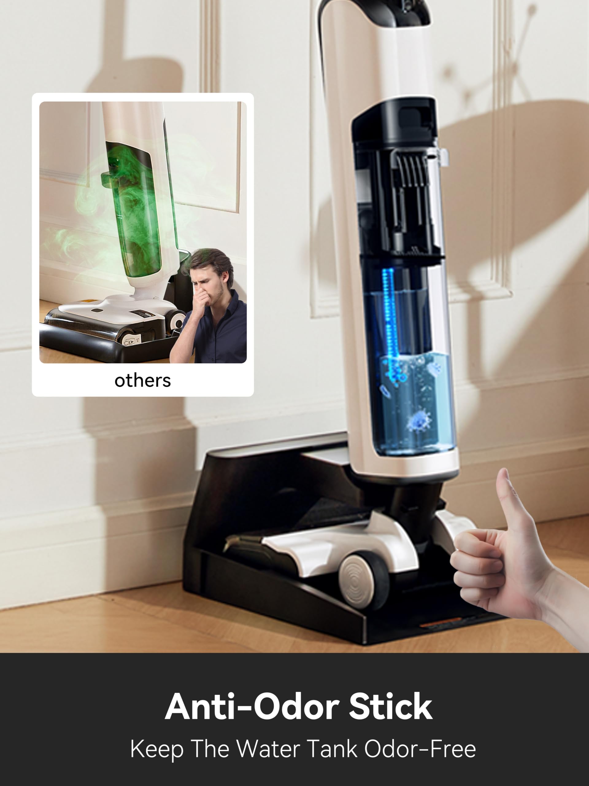 Uwant Wet Dry Vacuum Cleaner - Cordless Vacuum Mop with Self Cleaning System, 18000Pa Powerful Suction, 40 Min Runtime, Dual-Sided Edge Cleaning for Hard Floors (White Gray) - Perfect for Pet Hair, Spills & Whole Home Cleaning