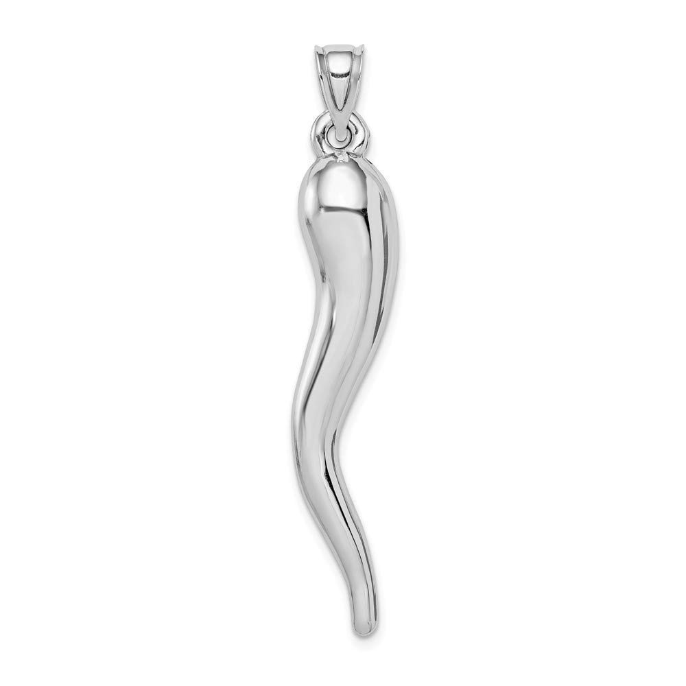 14K White Gold Hollow Italian Horn Pendant Necklace for Women - Elegant Jewelry Gift for Birthday, Anniversary & Special Occasions