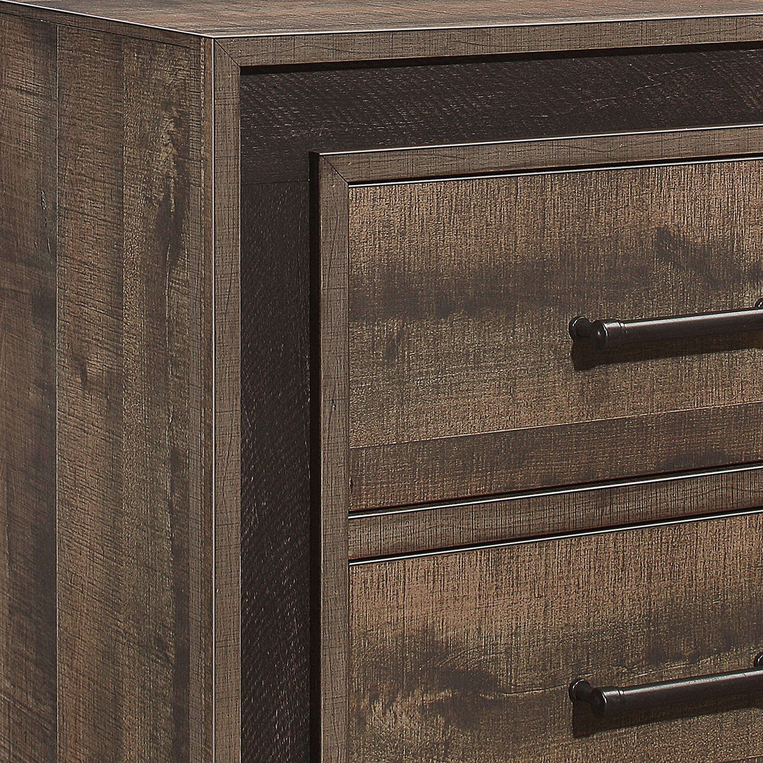 Benjara Brown Wooden Nightstand with Sled Base & Metal Bar Pulls - Rustic Bedroom Side Table for Bedroom, Living Room, or Guest Room