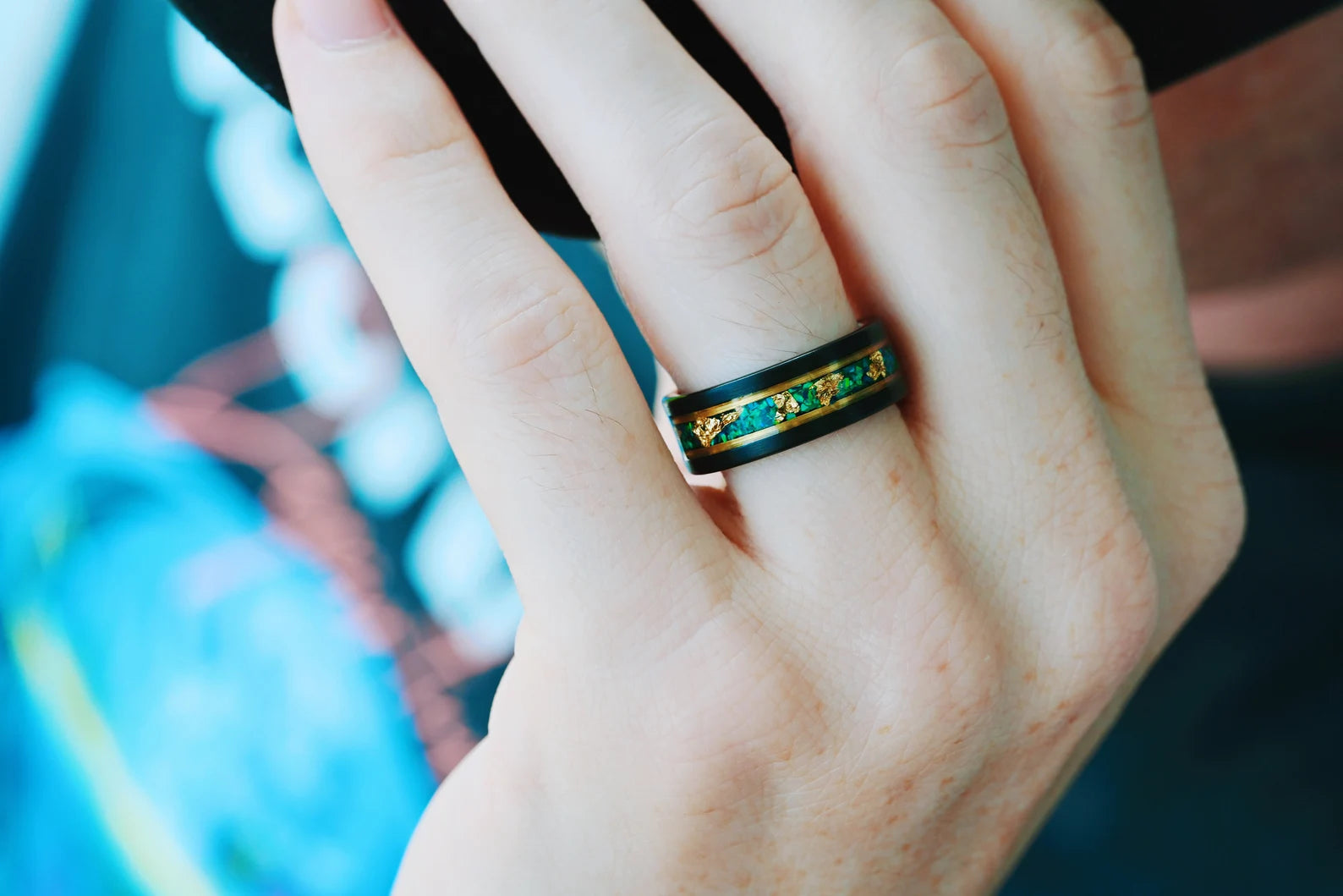 Green Moss Agate & Fire Opal Gold Leaf Couple Rings for Women & Men - Elegant Matching Promise Rings for Anniversary, Engagement & Wedding Gifts