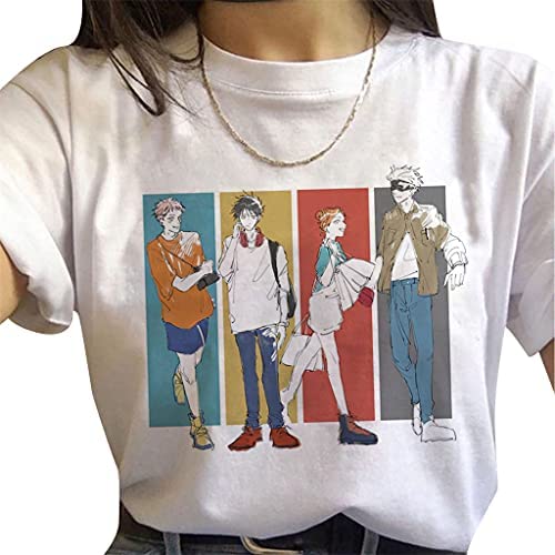 Jujutsu Kaisen Anime T-Shirt for Women - Satoru Gojo, Itadori Yuji, Megumi Fushiguro & Nobara Character Design | Soft Cotton Casual Tee for Cosplay, Anime Conventions & Everyday Wear