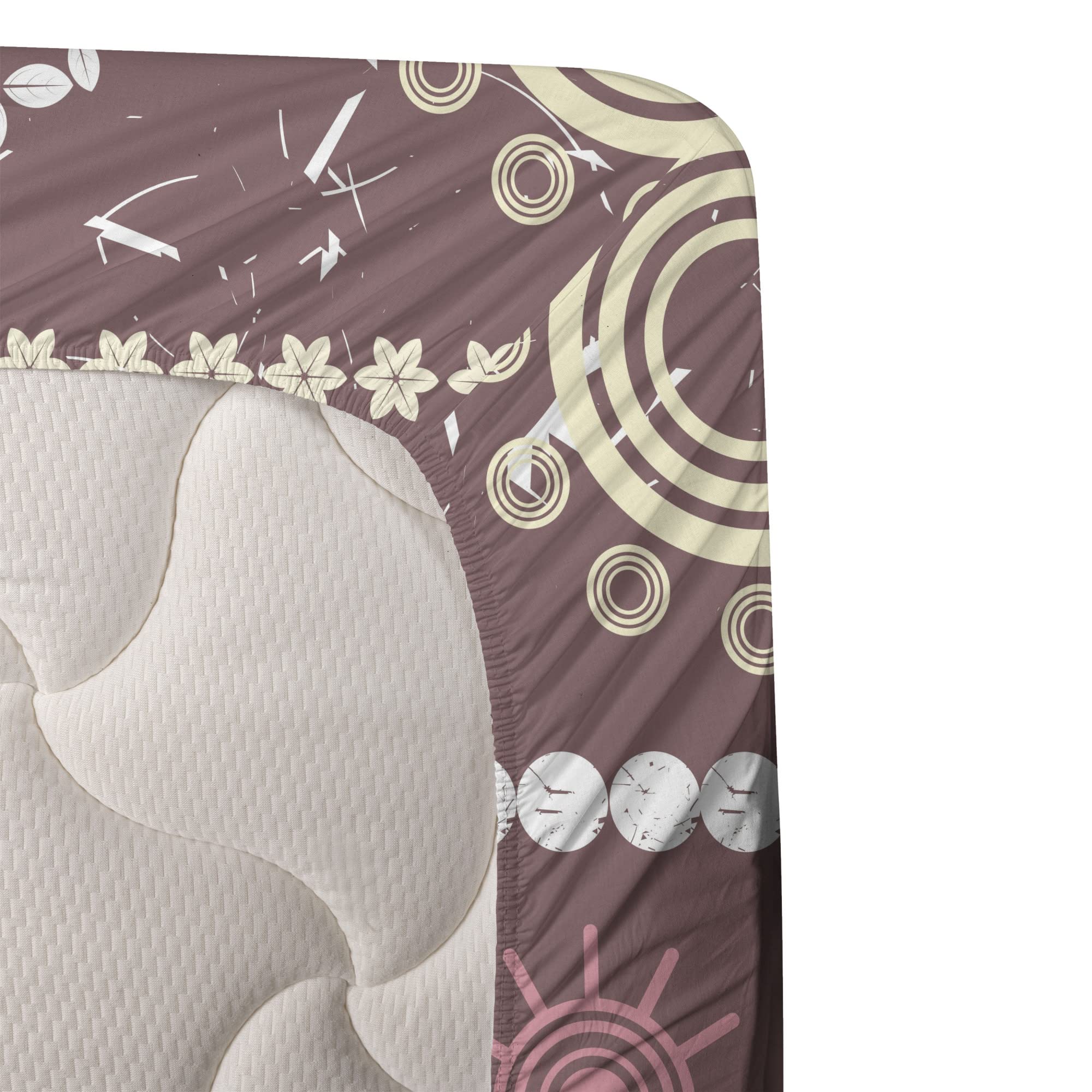 Ambesonne Zambia 4-Piece King Size Sheet Set - Antique Traditional Boho Sun Pattern in Earthen Tones, Dried Rose Yellow | Soft Bed Sheets with Fitted Sheet, Flat Sheet & Pillowcases | Perfect for Bohemian Bedroom Decor, Guest Room & Cozy Home Styling